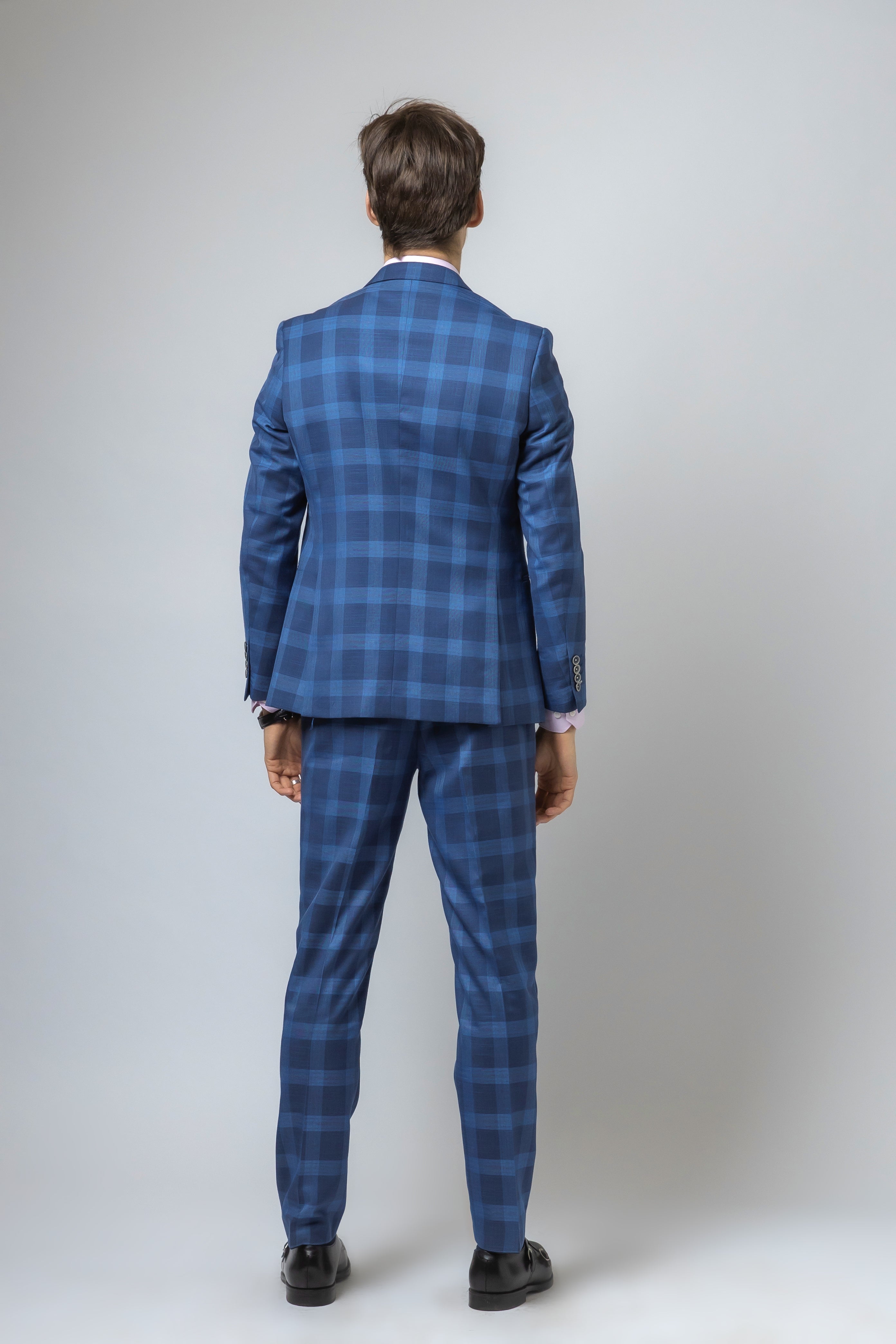 Men's Hunter Dark Blue Windowpane Check Vintage-Style Suit