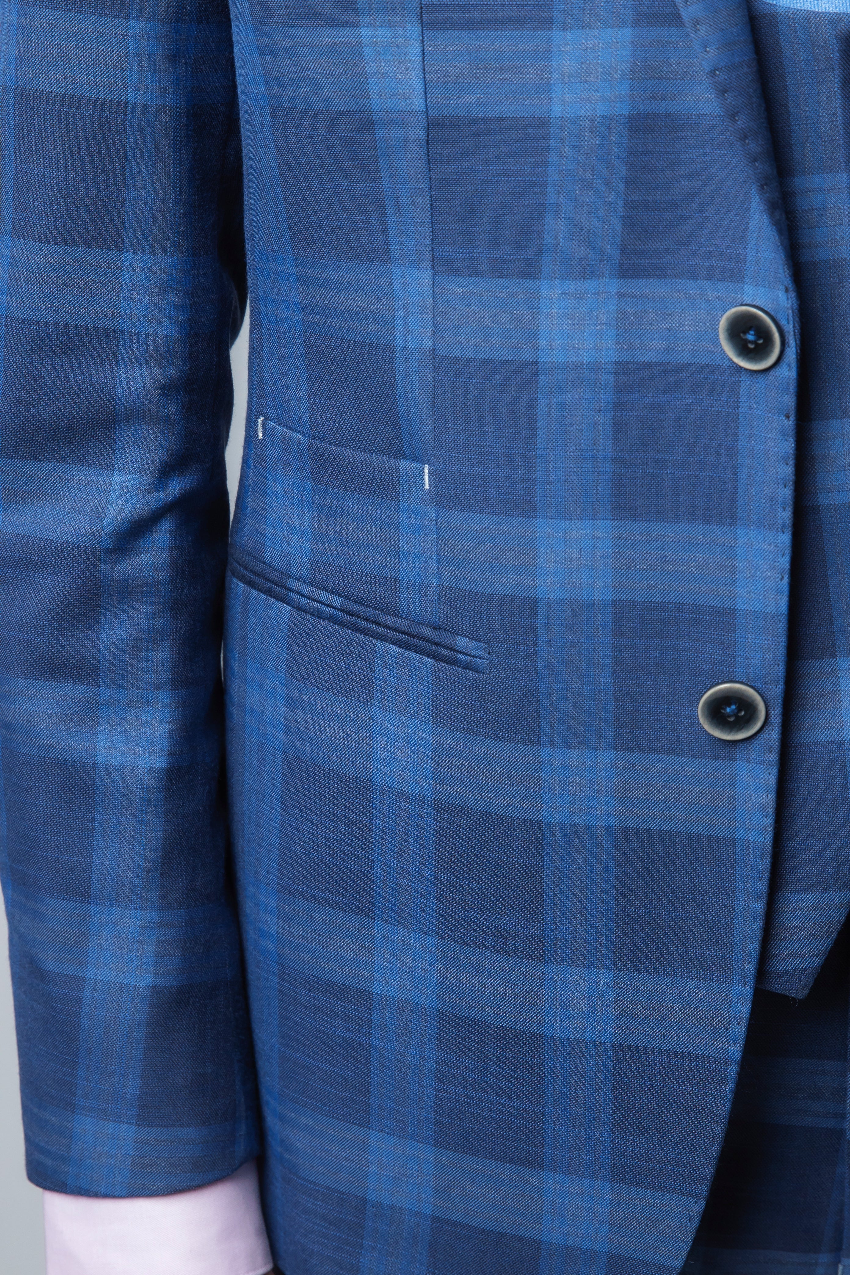 Men's Hunter Dark Blue Windowpane Check Vintage-Style Suit