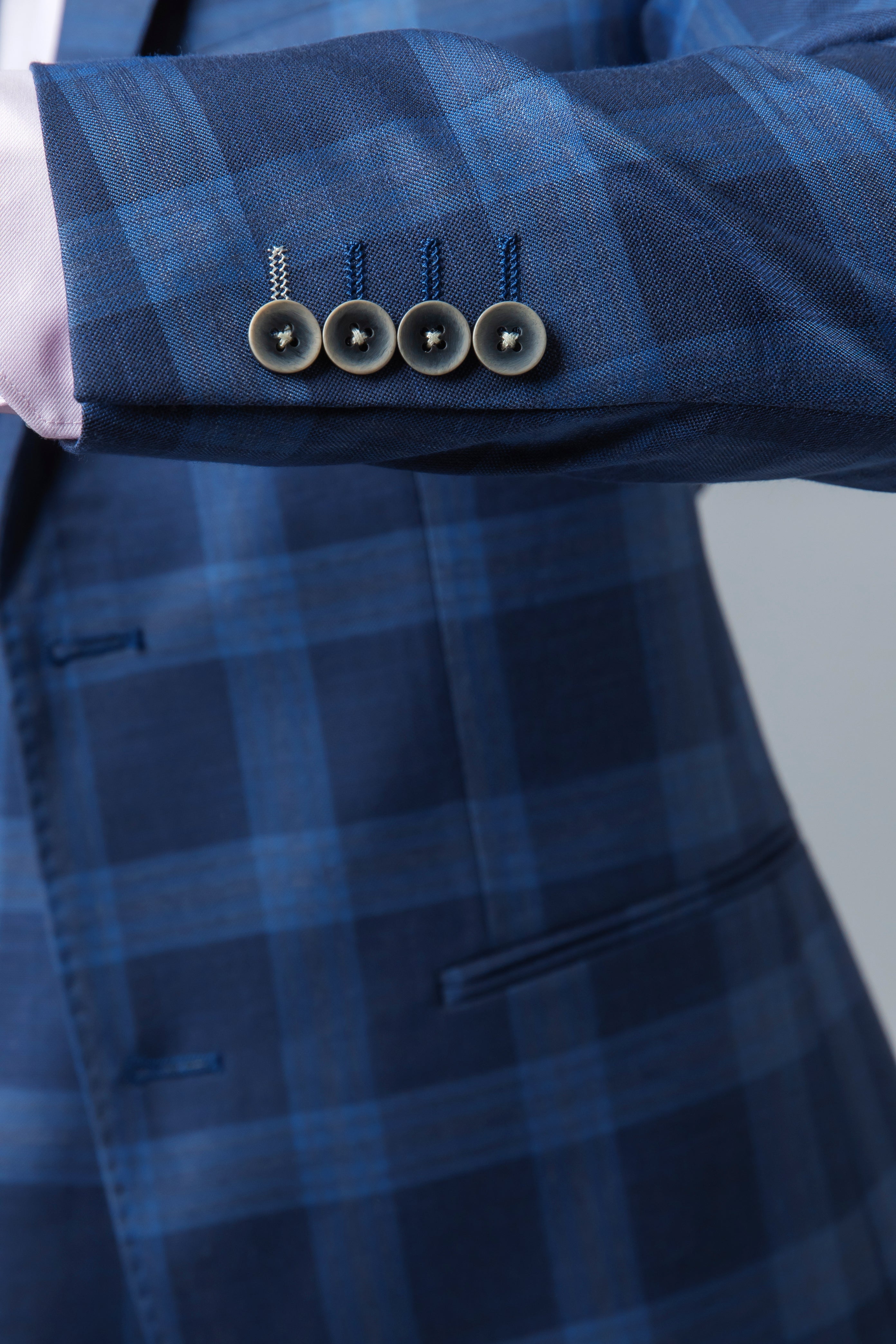 Men's Hunter Dark Blue Windowpane Check Vintage-Style Suit