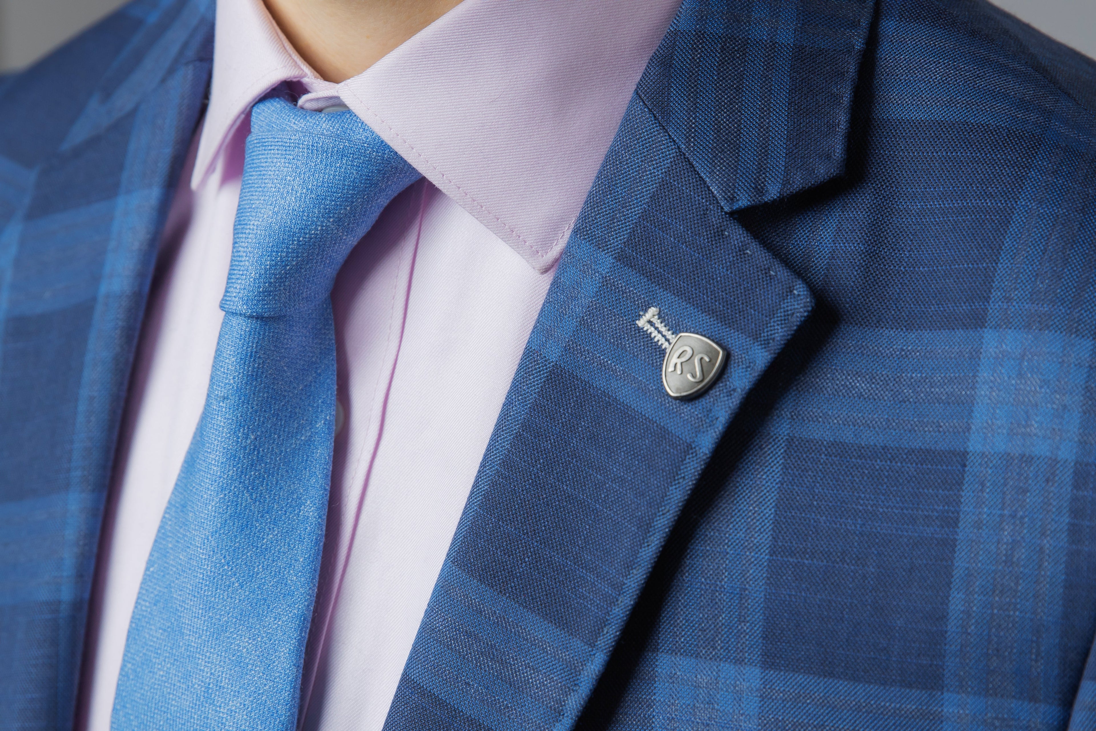 Men's Hunter Dark Blue Windowpane Check Vintage-Style Suit