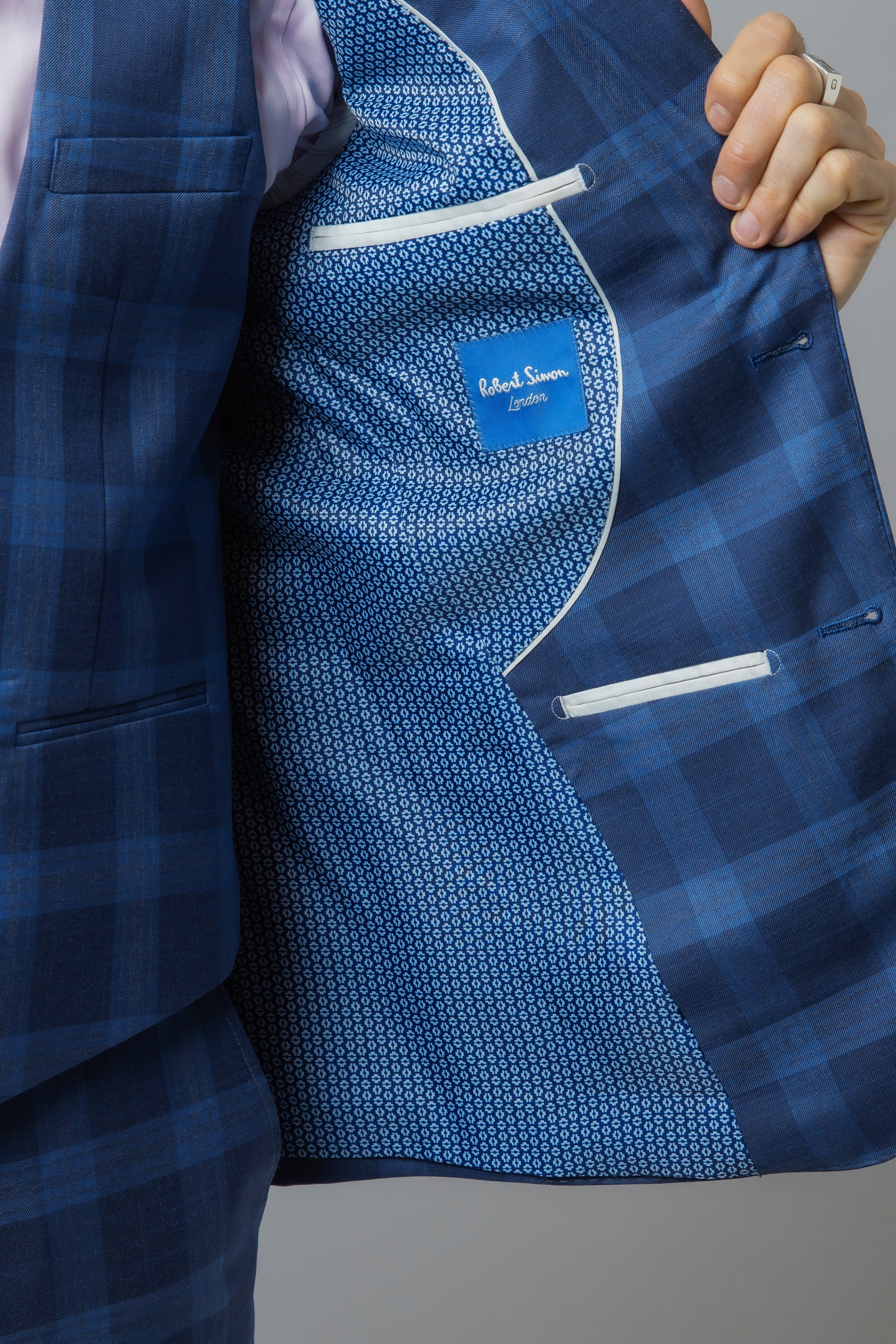 Men's Hunter Dark Blue Windowpane Check Vintage-Style Suit