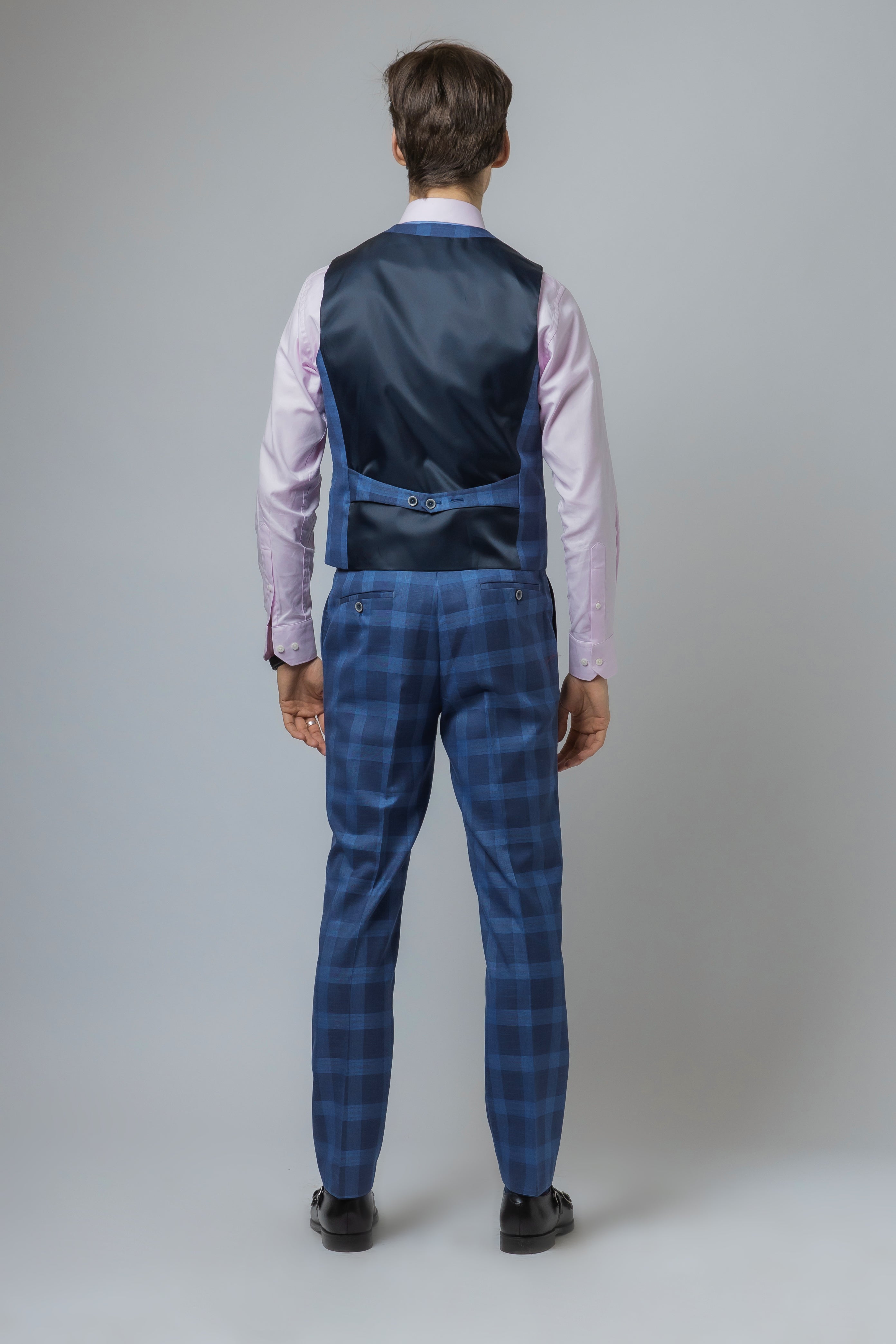 Men's Hunter Dark Blue Windowpane Check Vintage-Style Suit