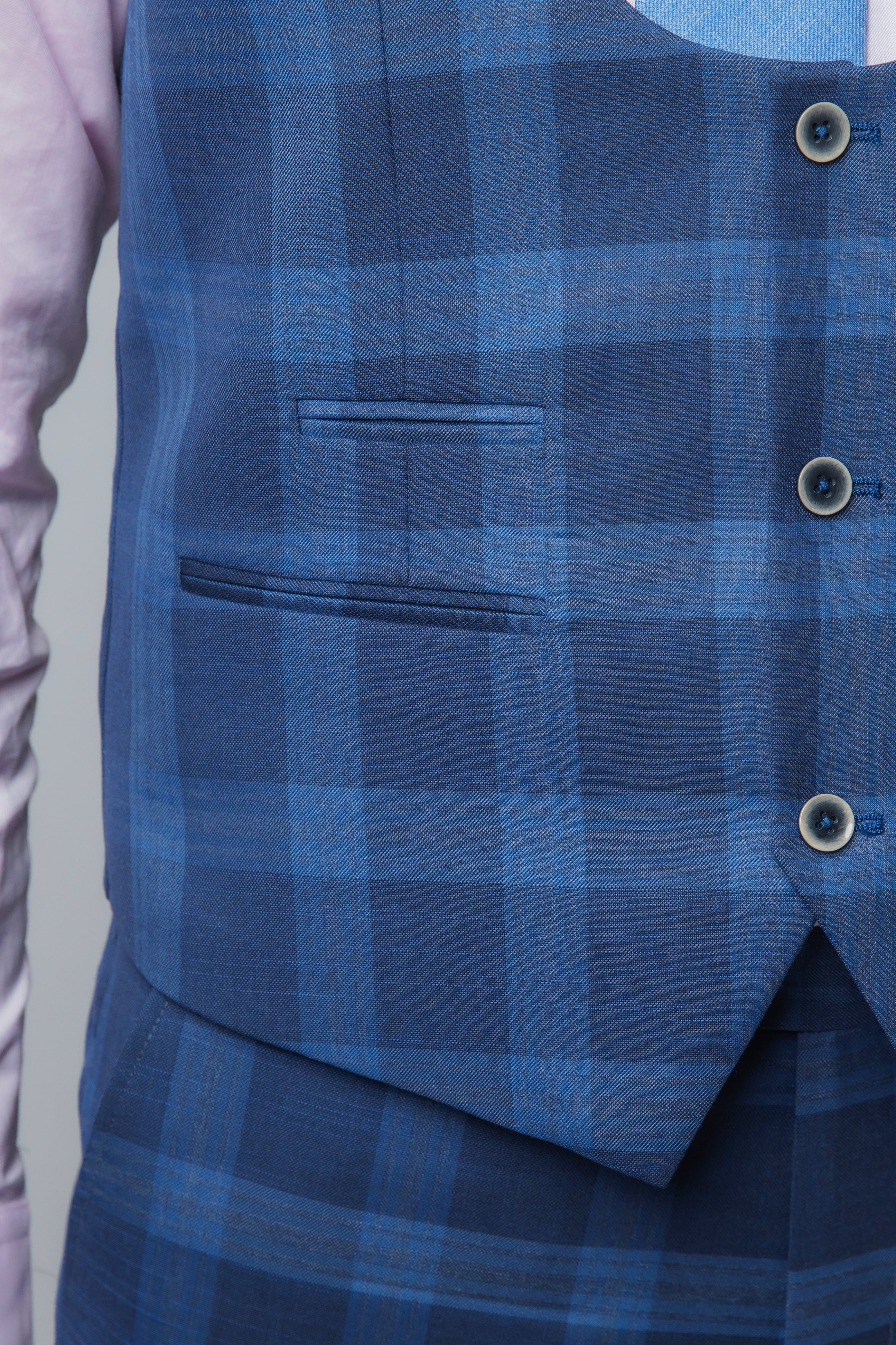 Men's Hunter Dark Blue Windowpane Check Vintage-Style Suit