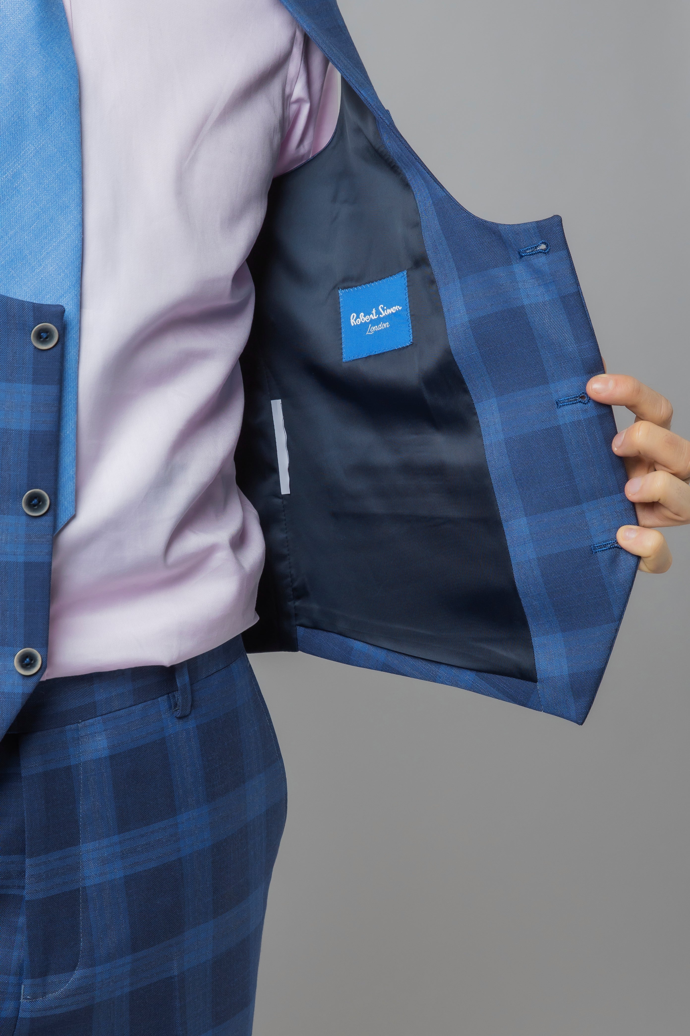 Men's Hunter Dark Blue Windowpane Check Vintage-Style Suit