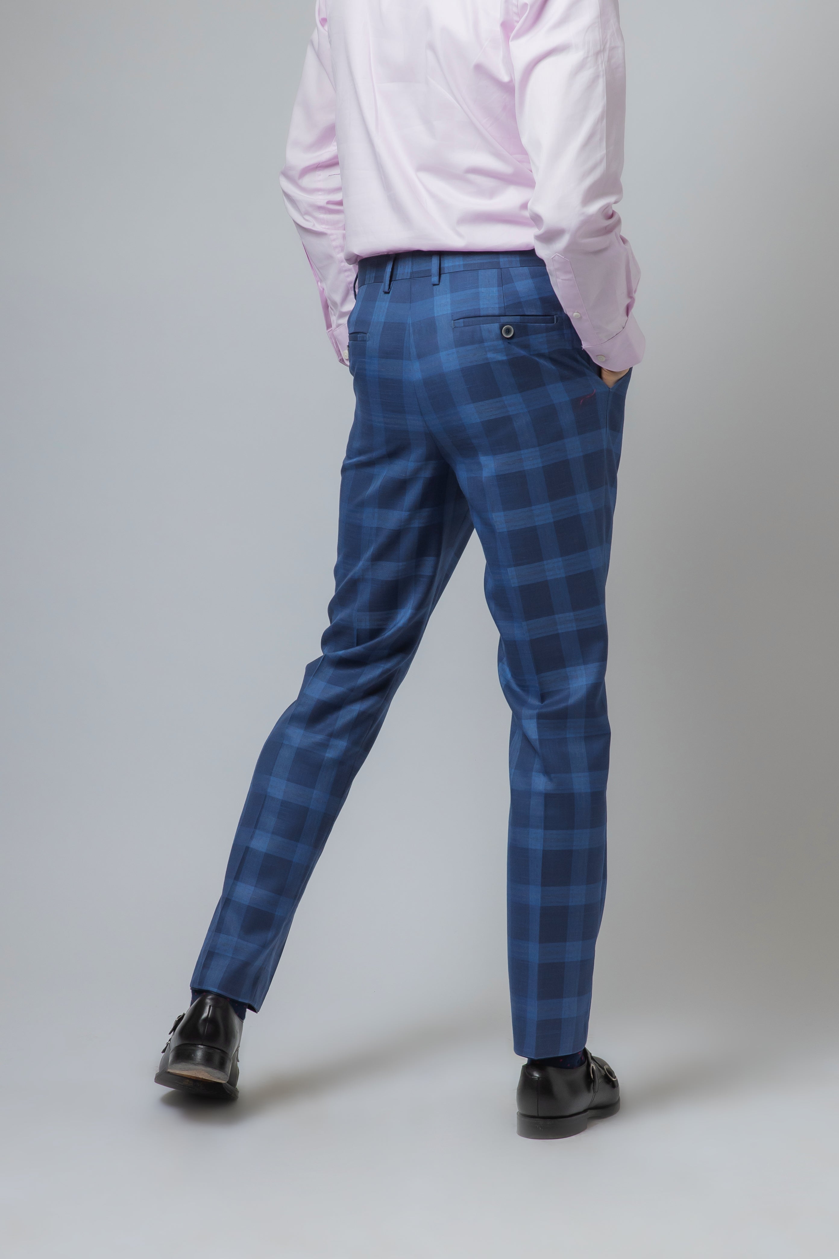 Men's Hunter Dark Blue Windowpane Check Vintage-Style Suit