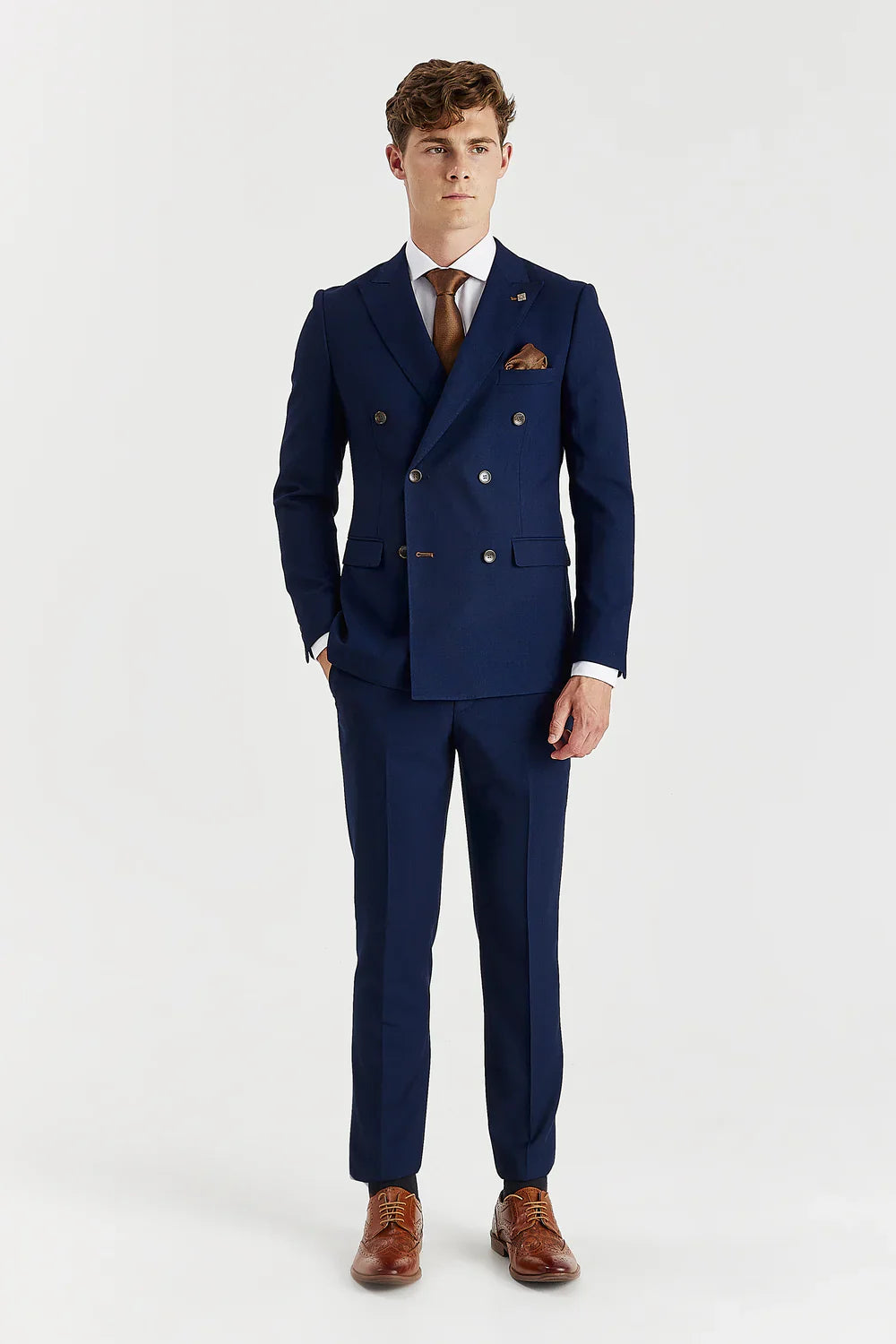 Men’s 2-Piece Tailored Fit Double Breasted Suit - MAYFAIR - Navy Front Picture