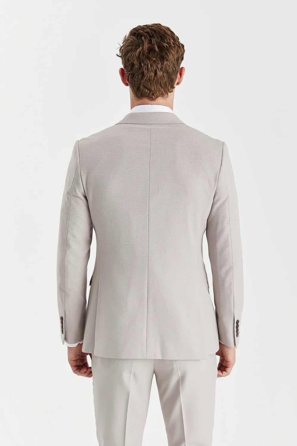 Men’s 2-Piece Tailored Fit Double Breasted Suit - MAYFAIR - Stone Back Picture