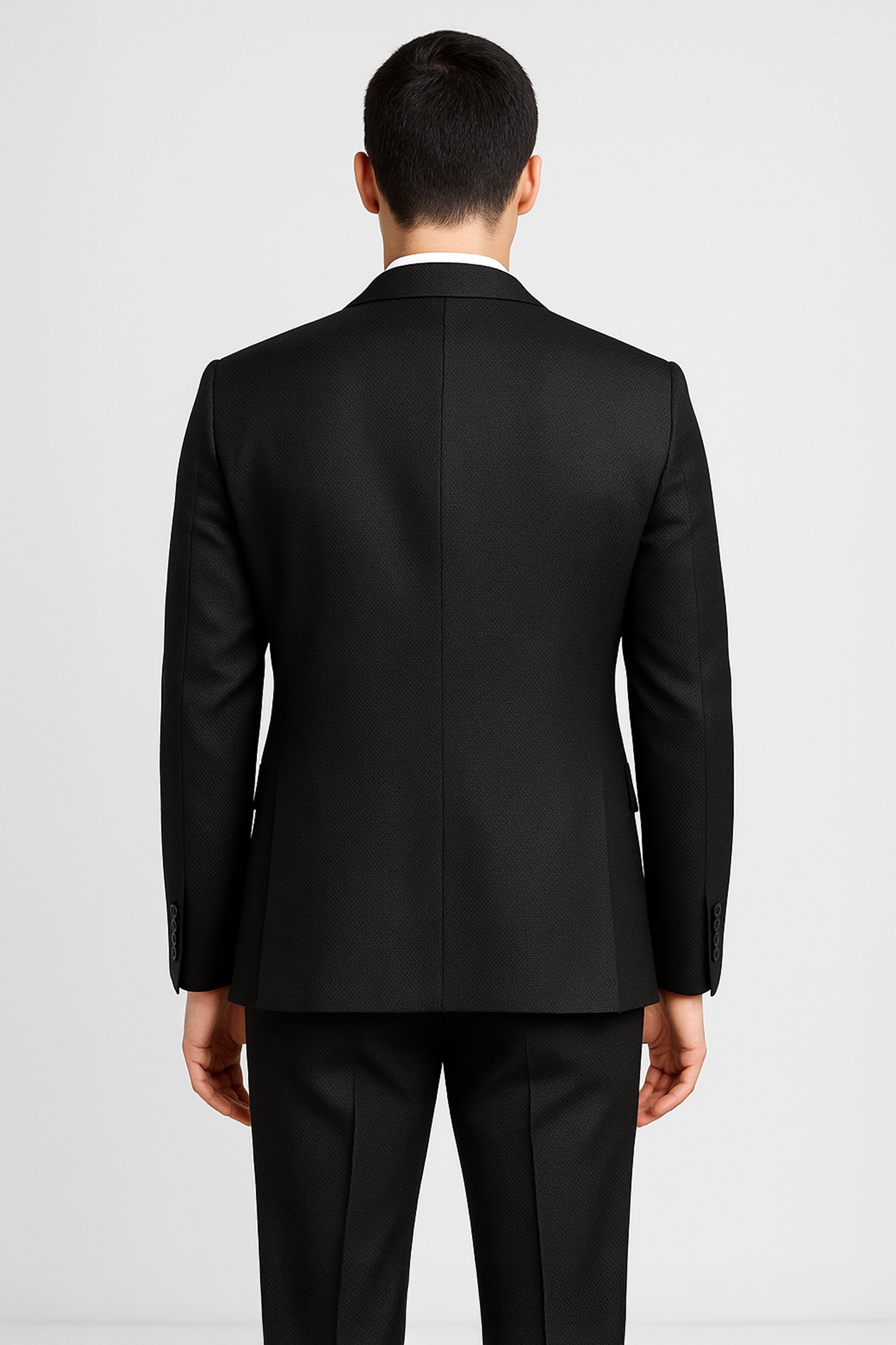 CORE Black Men's 3-Piece Textured Suit with Double-Breasted Waistcoat