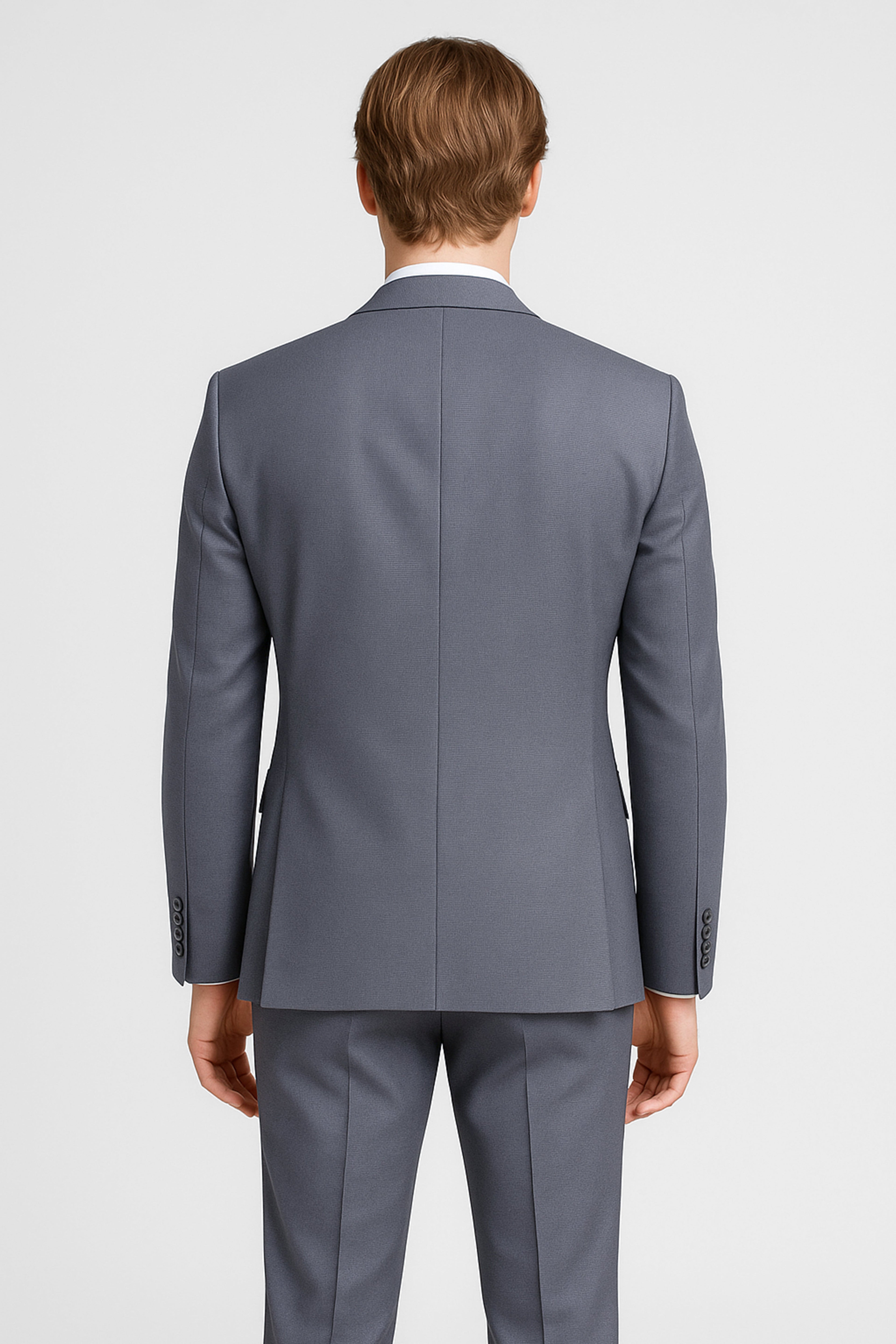 Men’s 3-Piece Textured Suit with Double-Breasted Waistcoat - CORE - Grey Back Picture
