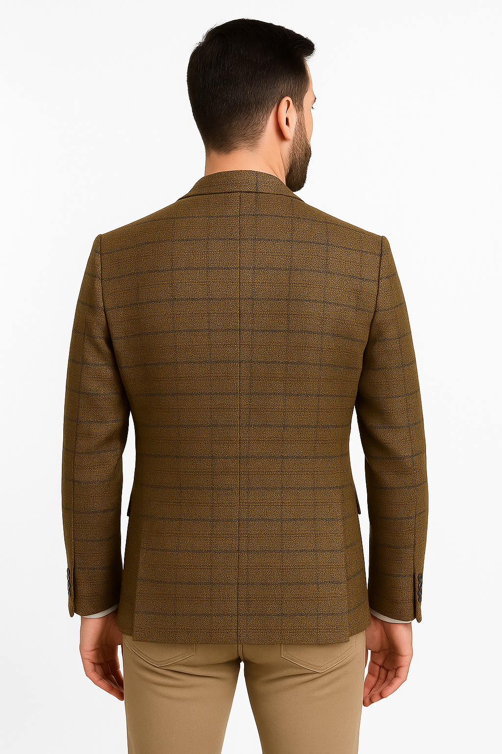 Men's Brown Checked Wool Blazer with Navy Trim – Smart Casual Fit