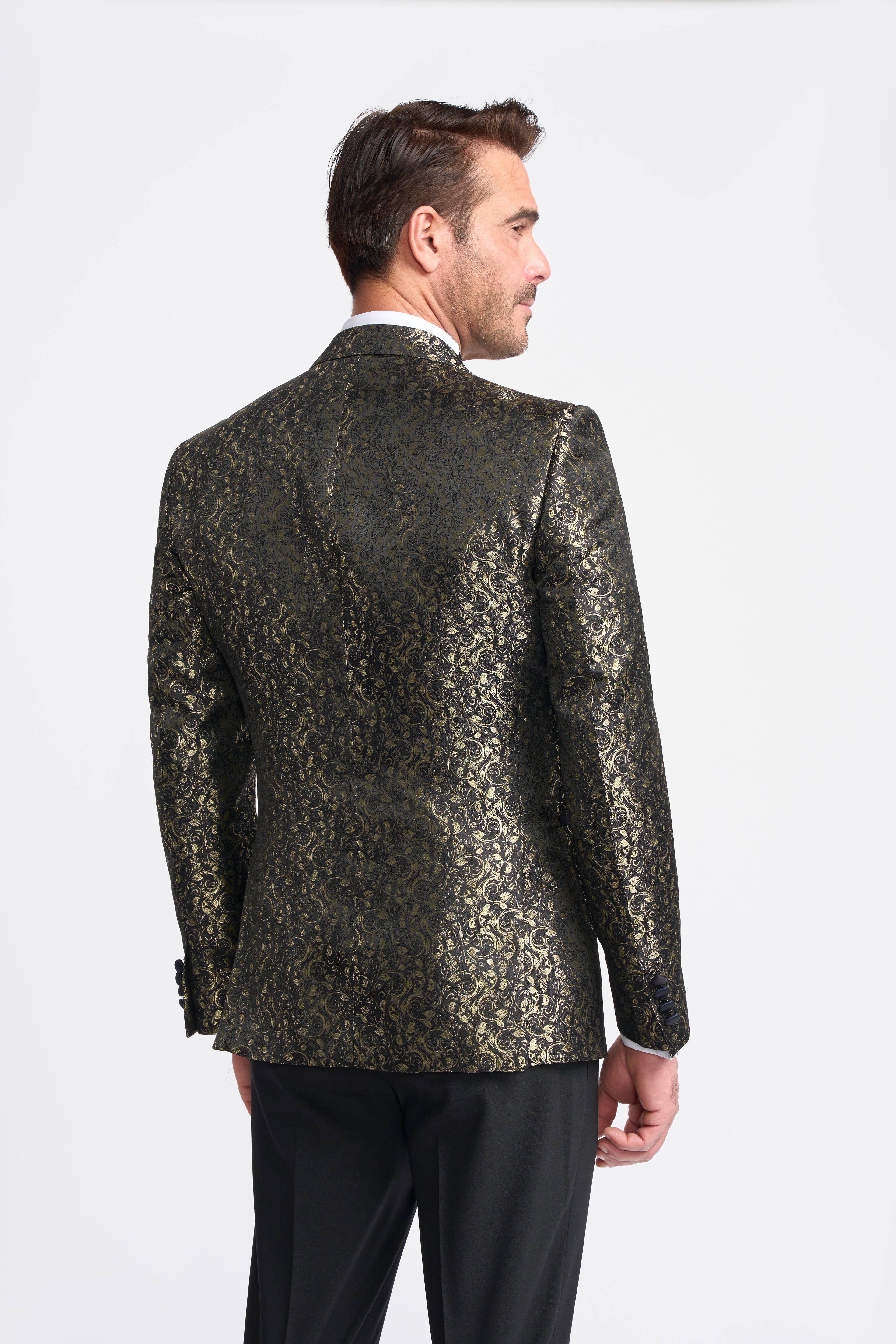 Men’s Paisley Shimmery Tuxedo Blazer - TOROS - Gold Blazer Back Picture