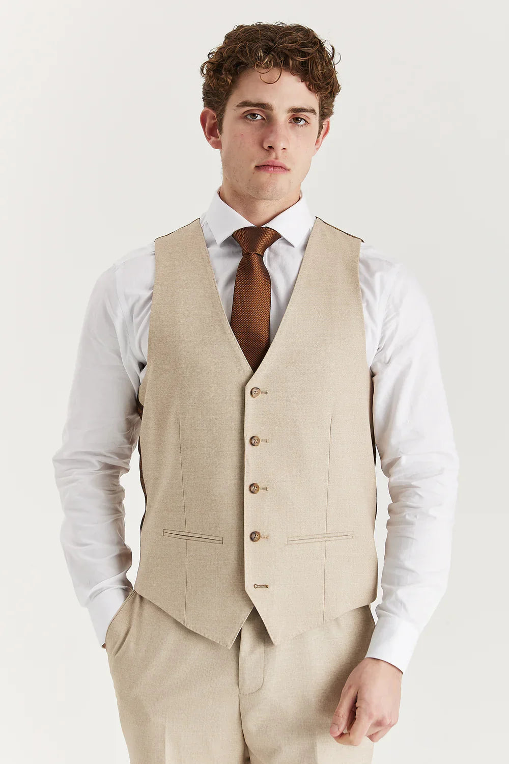 Men’s 3-Piece Tailored Fit Formal Suit - Belmont - Beige Waistcoat Picture