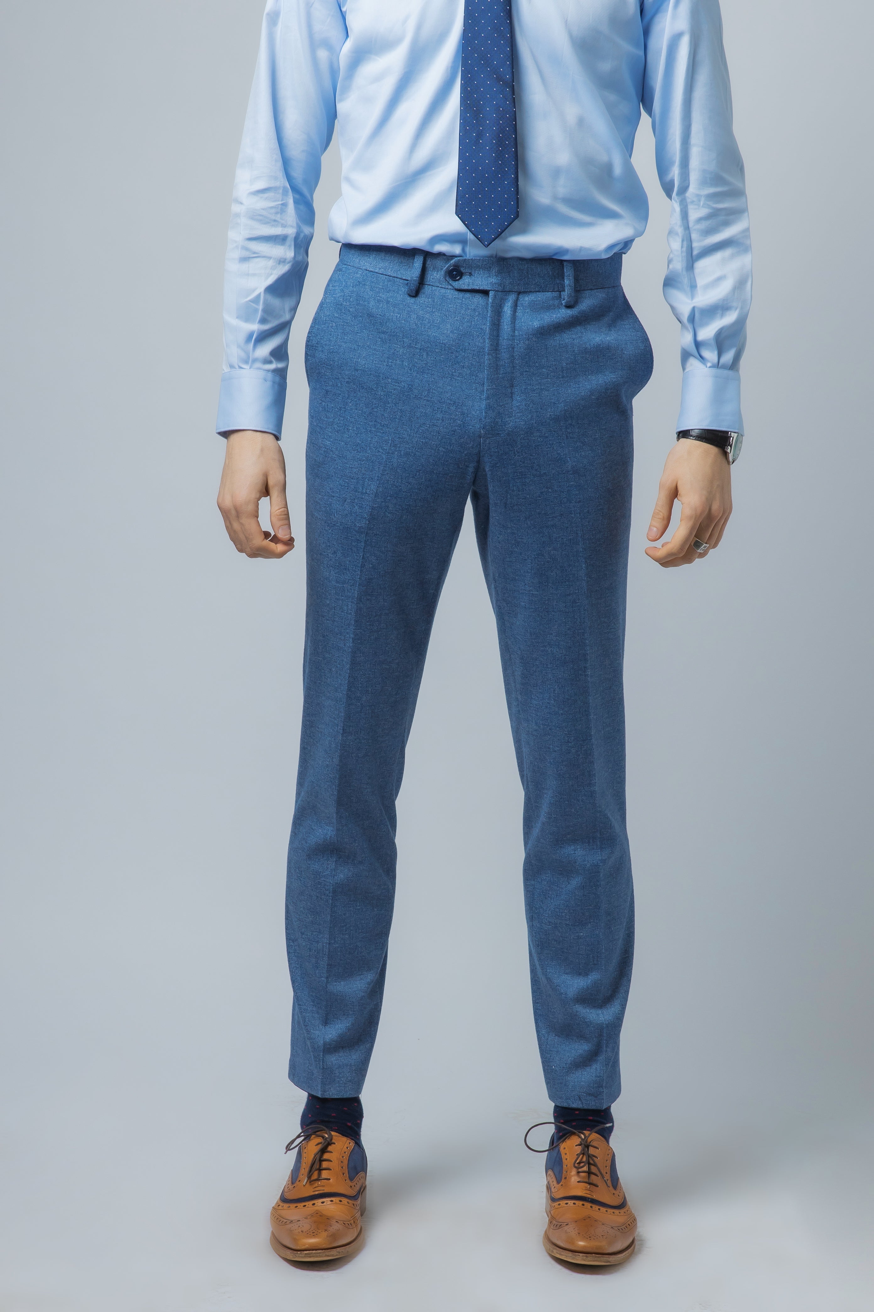 JAXON Yale Blue Men's Tweed Slim Fit Suit