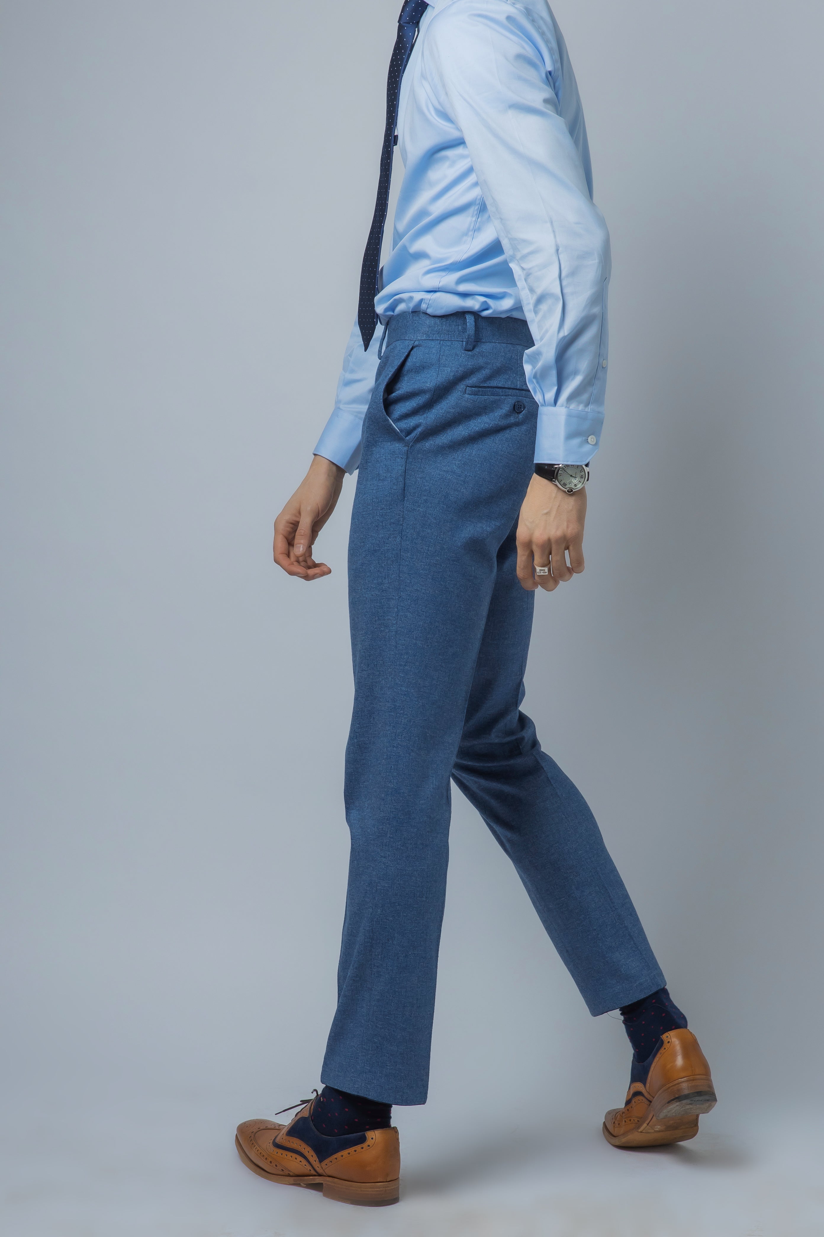 JAXON Yale Blue Men's Tweed Slim Fit Suit