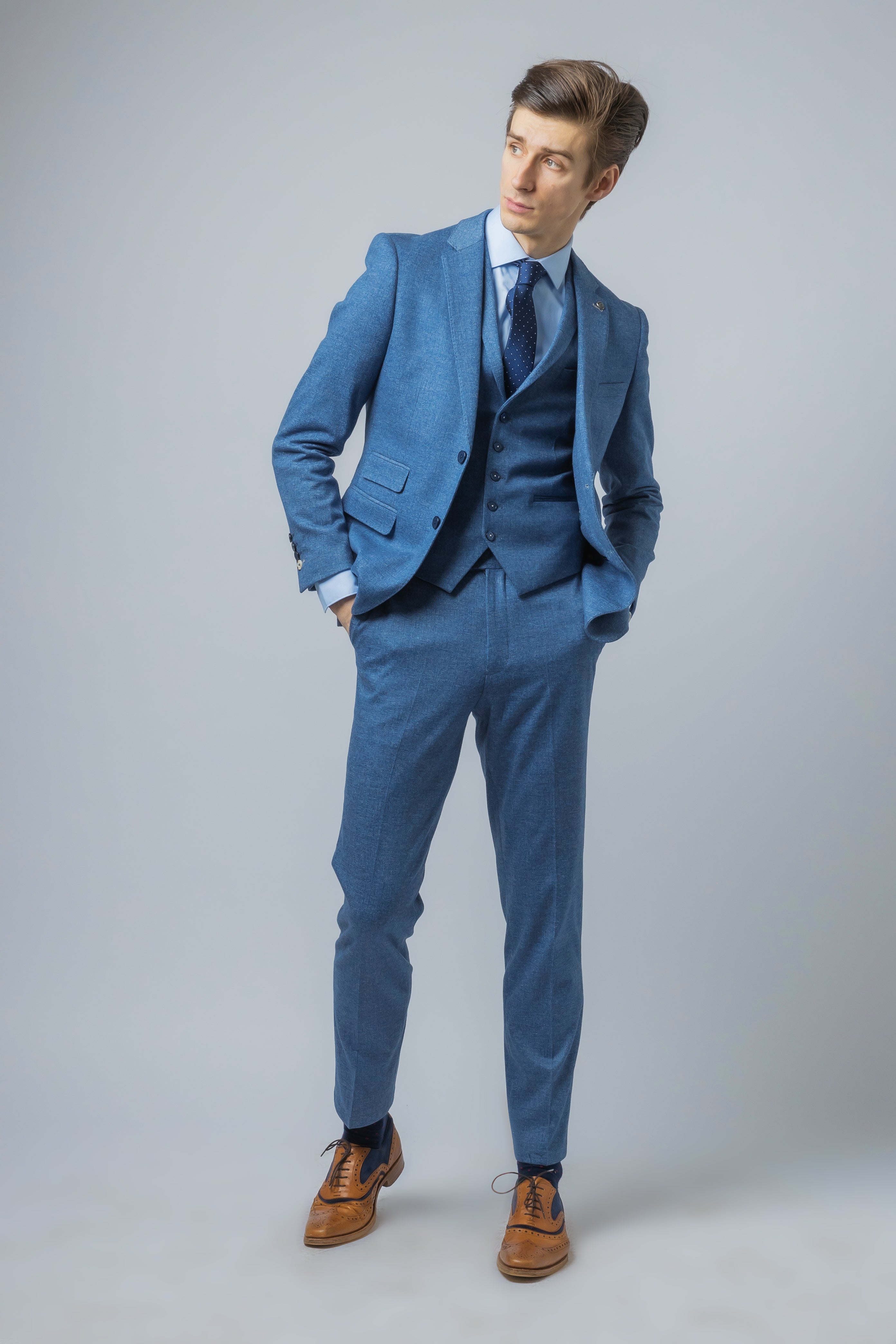 JAXON Yale Blue Men's Tweed Slim Fit Suit