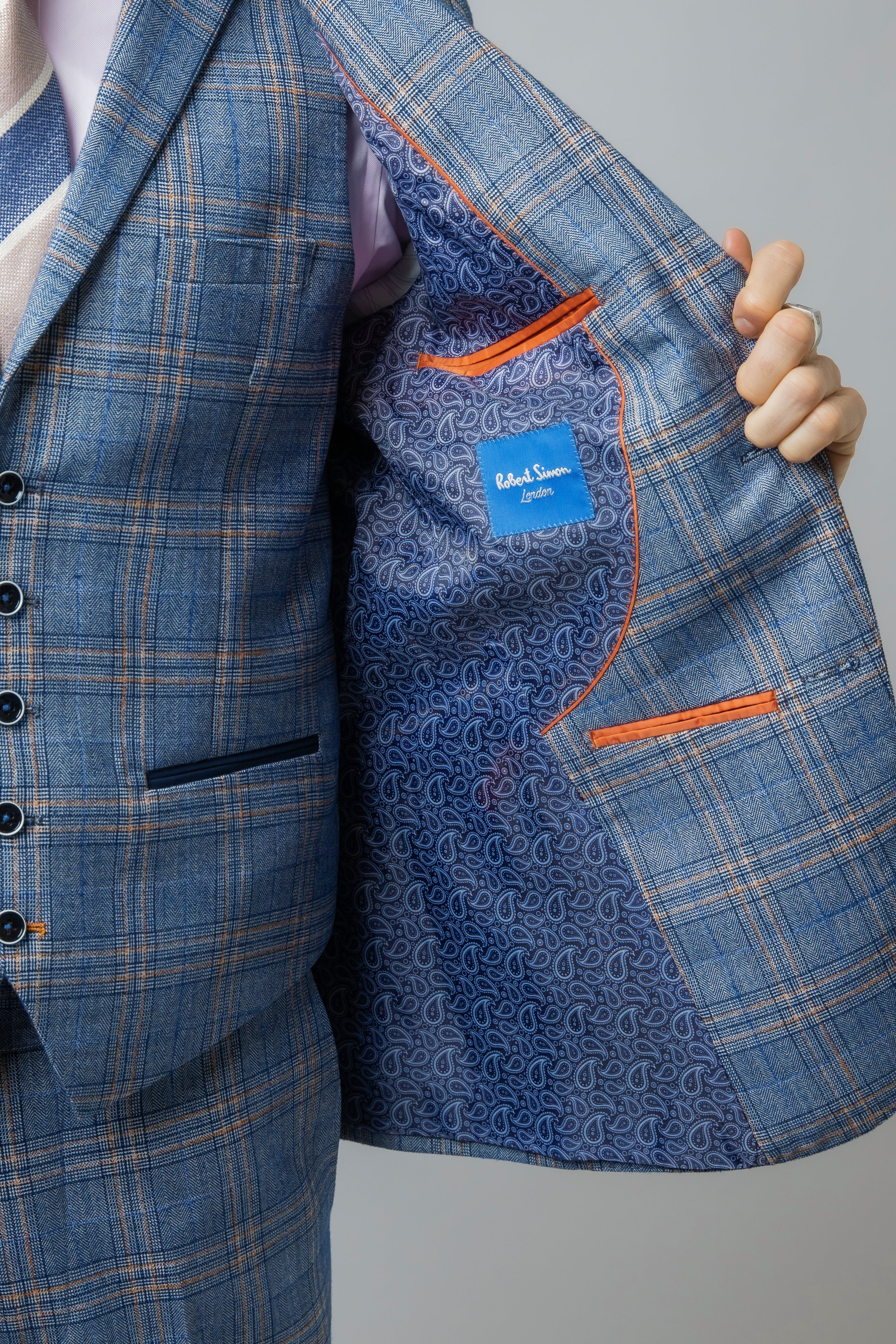 Men's Levi Royal Blue Windowpane Pattern Slim Fit Suit