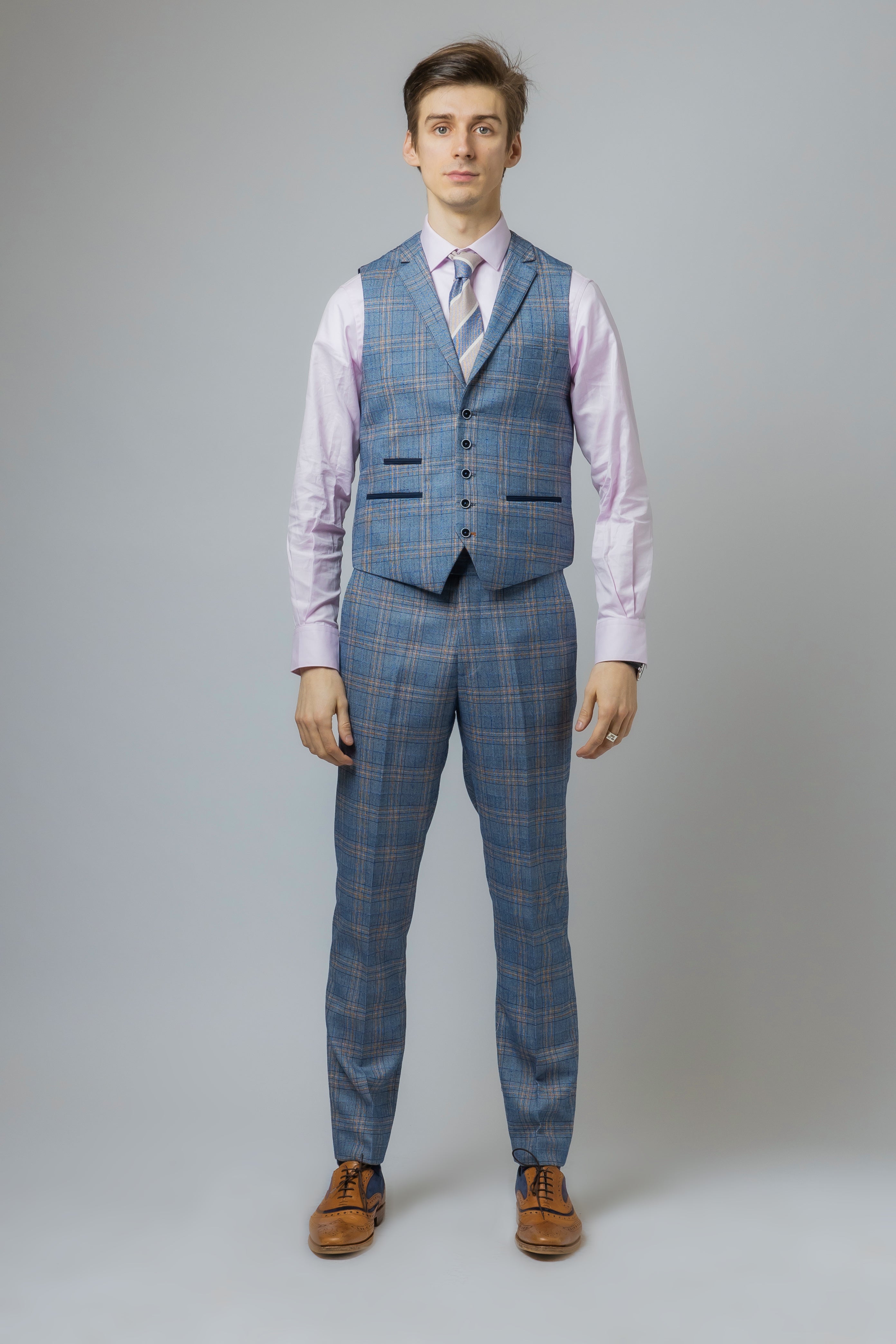 Men's Levi Royal Blue Windowpane Pattern Slim Fit Suit