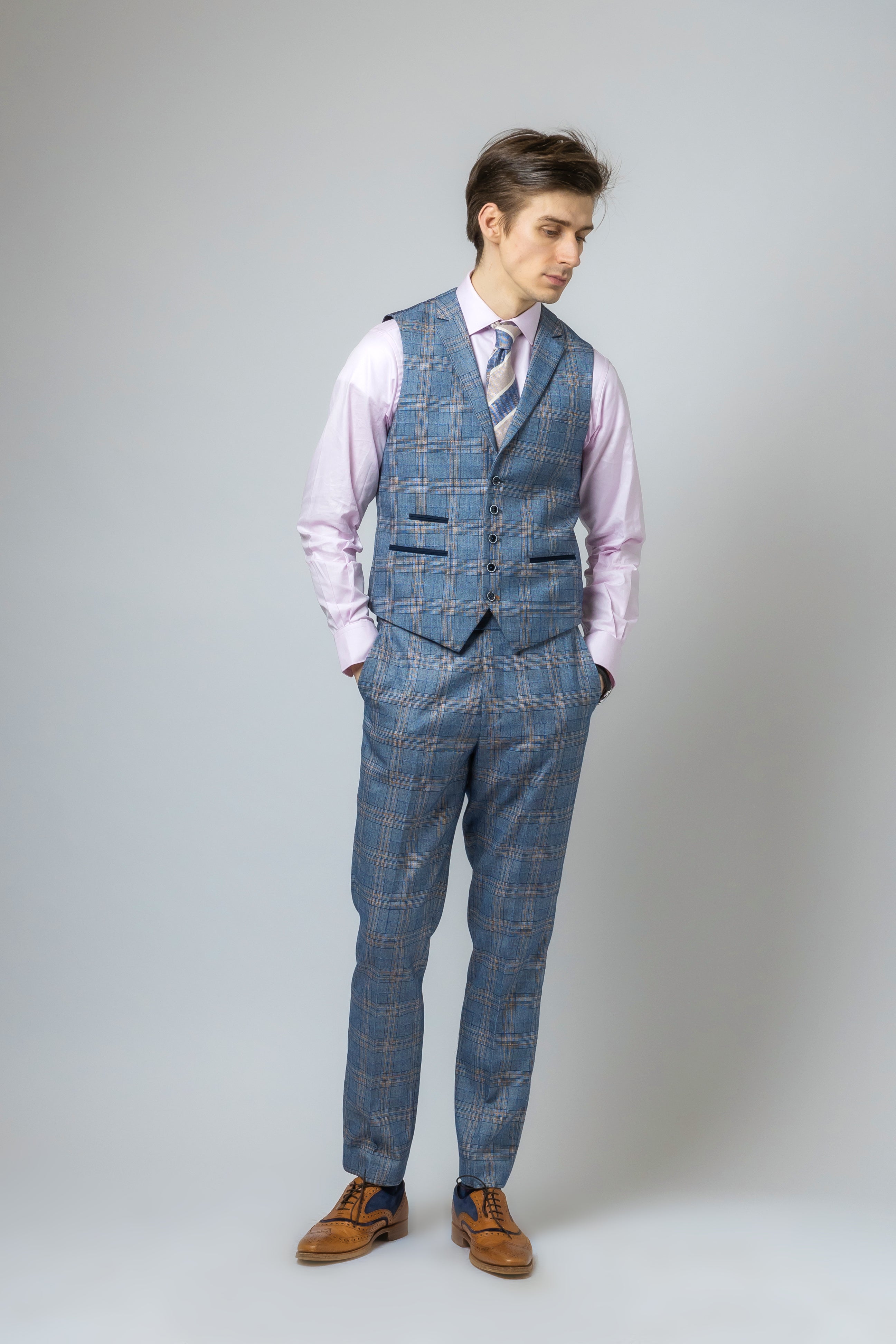 Men's Levi Royal Blue Windowpane Pattern Slim Fit Suit