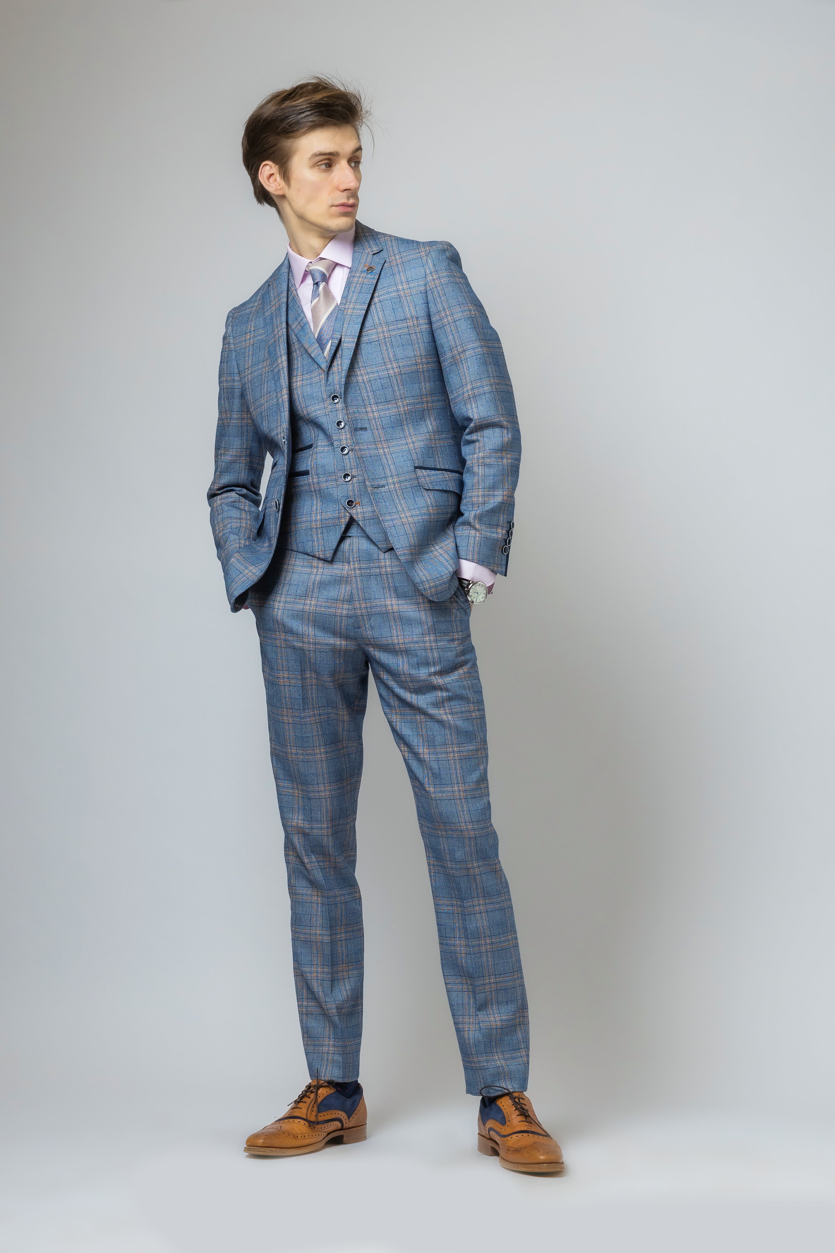 Men's Levi Royal Blue Windowpane Pattern Slim Fit Suit