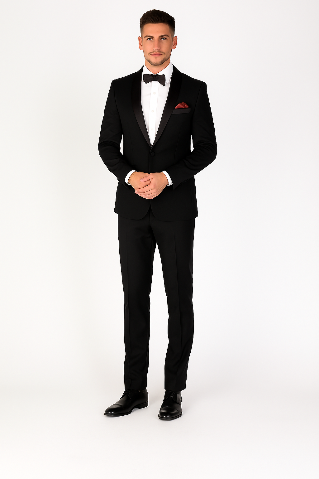 Men's 2-Piece Black Tailored fit Tuxedo Dinner Suit - FORD Model Front Picture