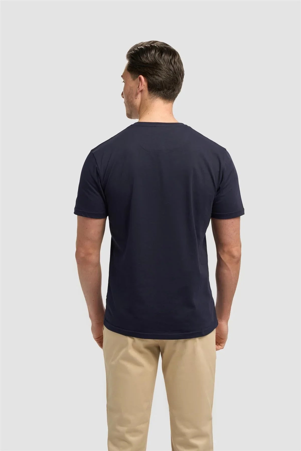 Men’s Cotton Crew Neck T-Shirt - Sanchez - Navy Blue Model Back Picture