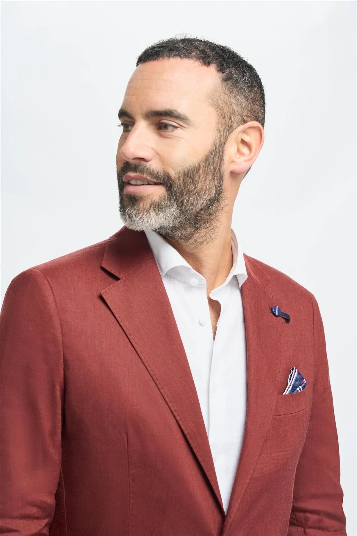 Men’s Linen Slim Fit Casual Blazer with Patch Pockets - Luca - Rust Red Detail Picture