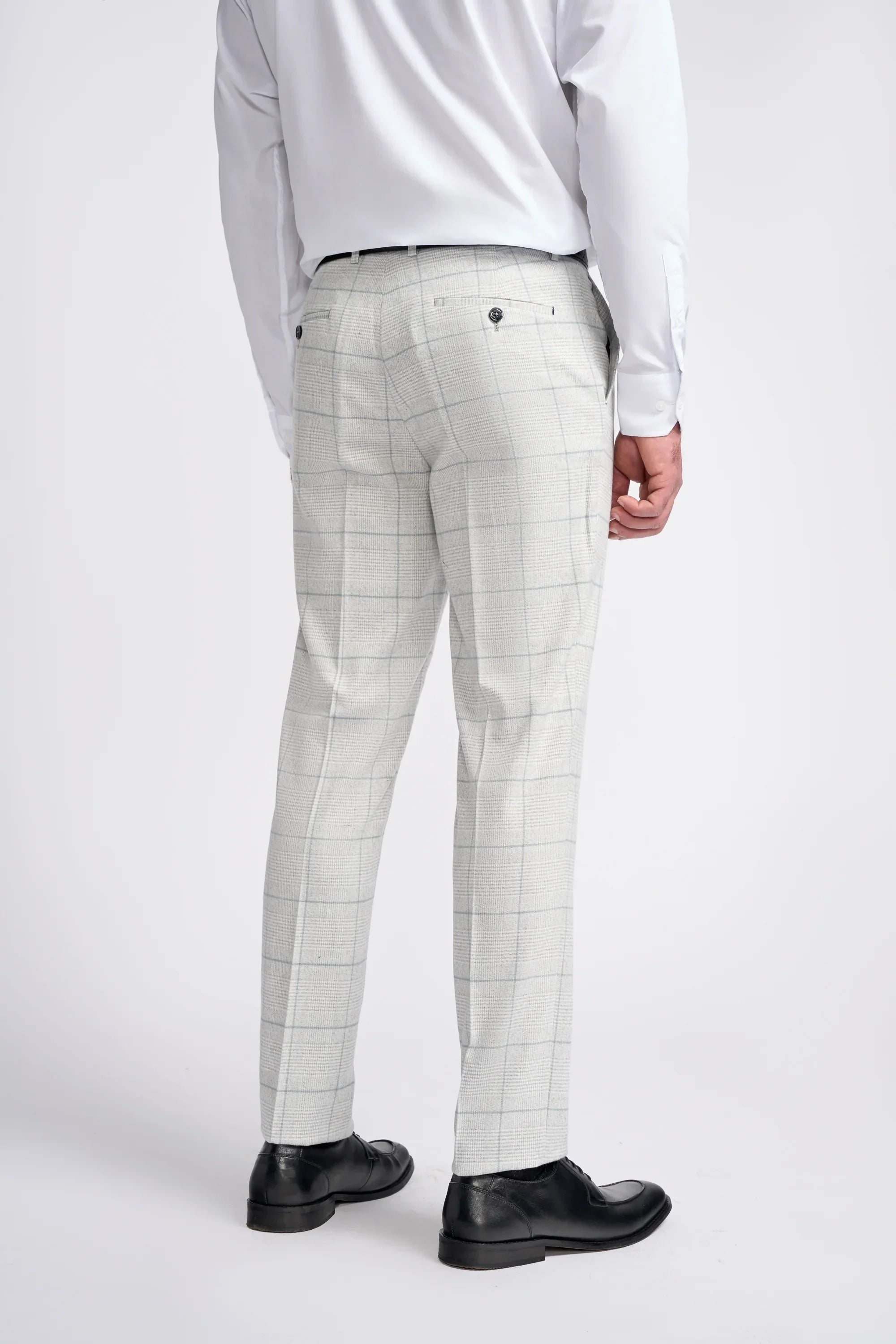 Men's Retro Check Grey Suit - RADIKA - Light Grey Trousers Back Picture