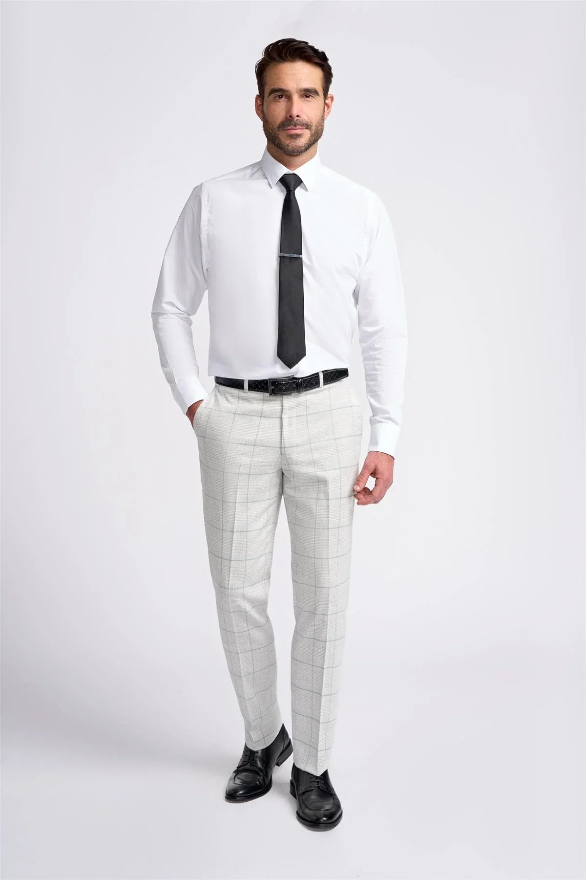 Men's Retro Check Grey Suit - RADIKA - Light Grey Trousers Picture