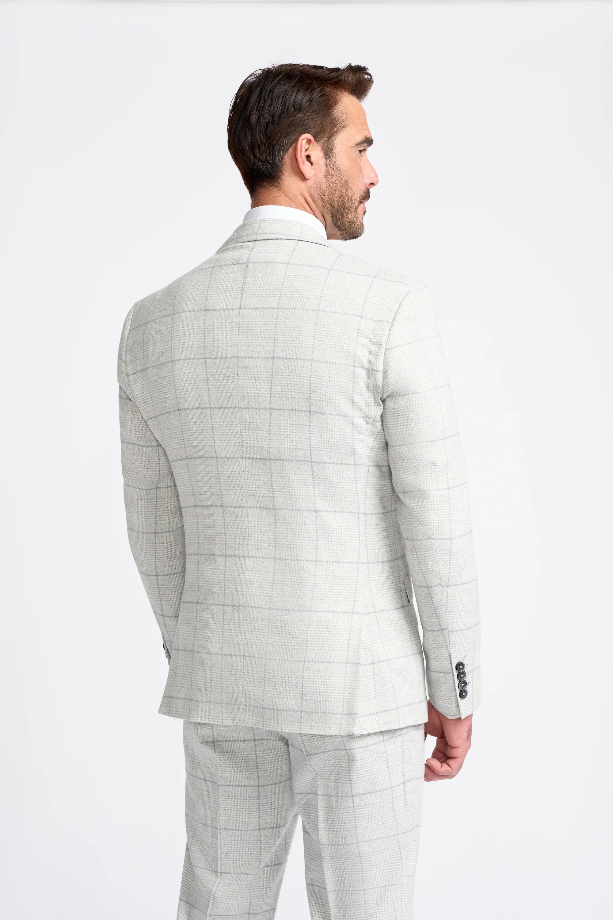 Men's Retro Check Grey Suit - RADIKA - Light Grey Model Back Picture