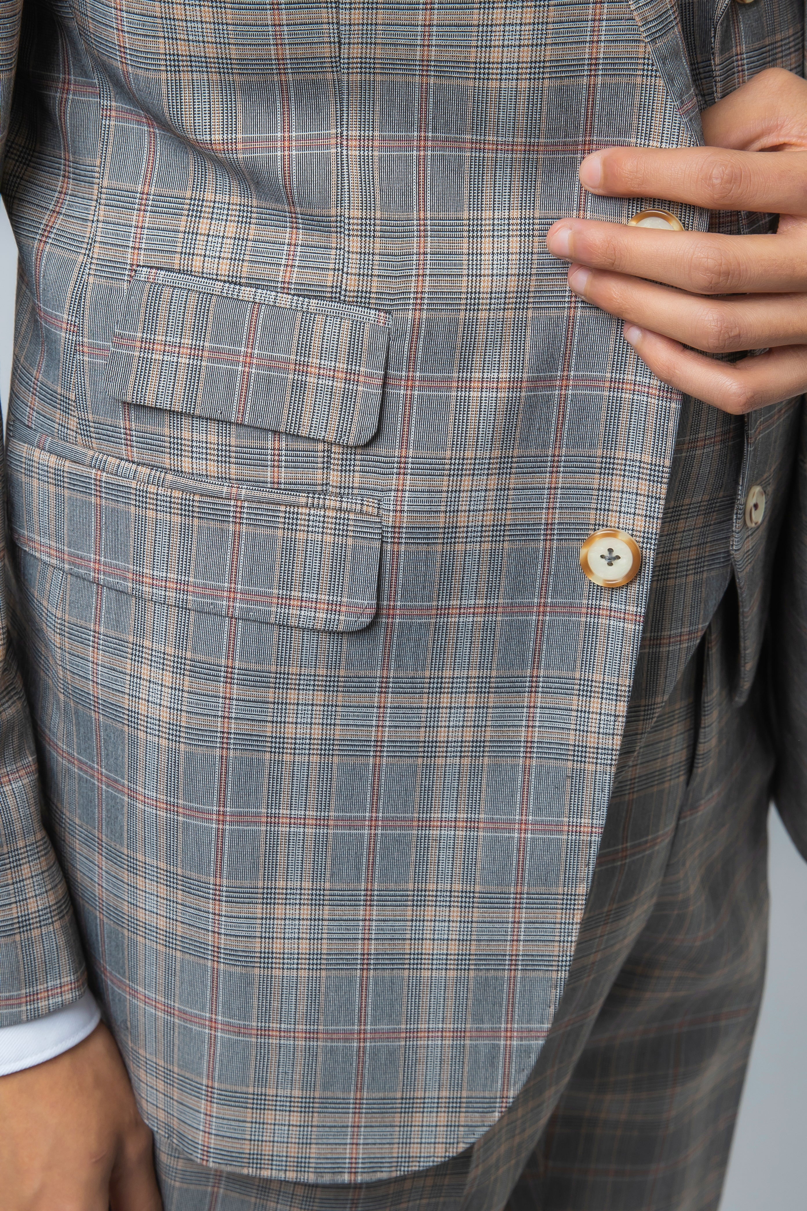 Men's Julian Light Grey Retro Check Slim Cut Formal Suit