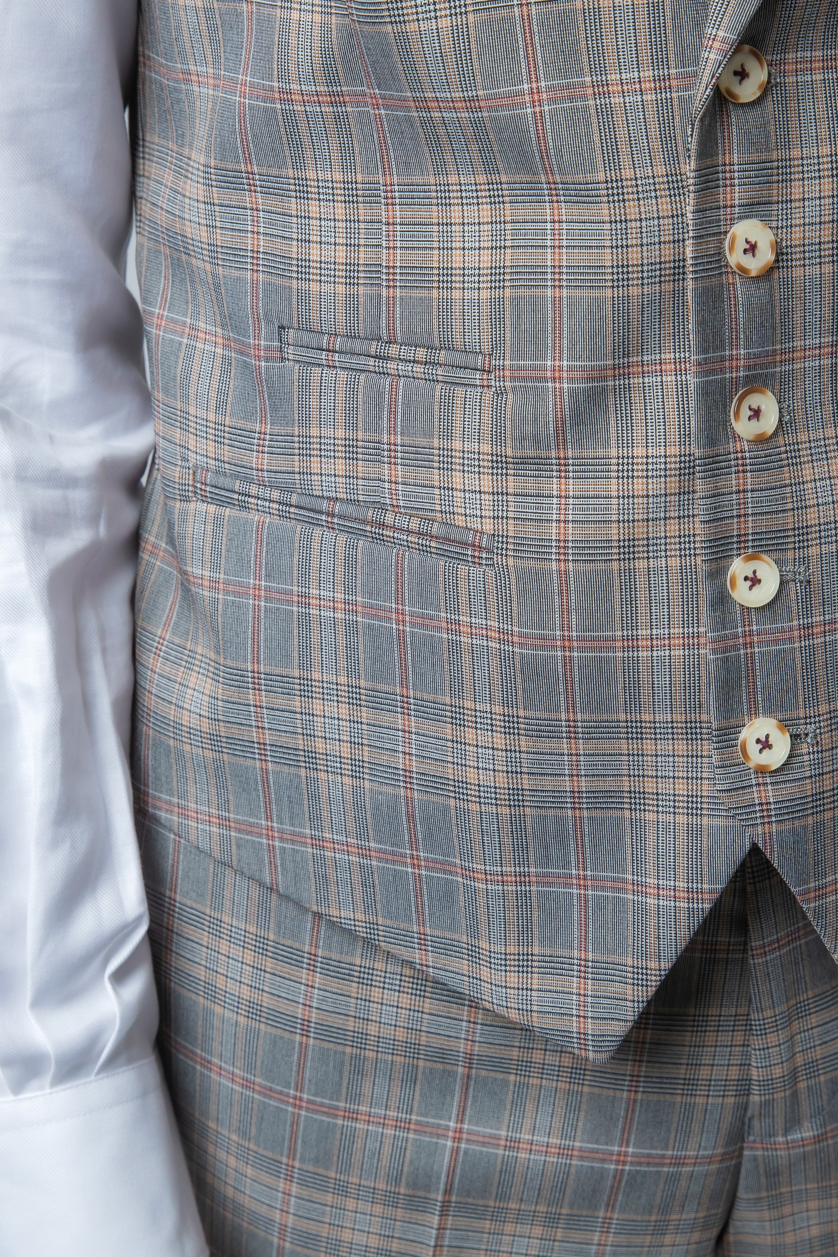 Men's Julian Light Grey Retro Check Slim Cut Formal Suit