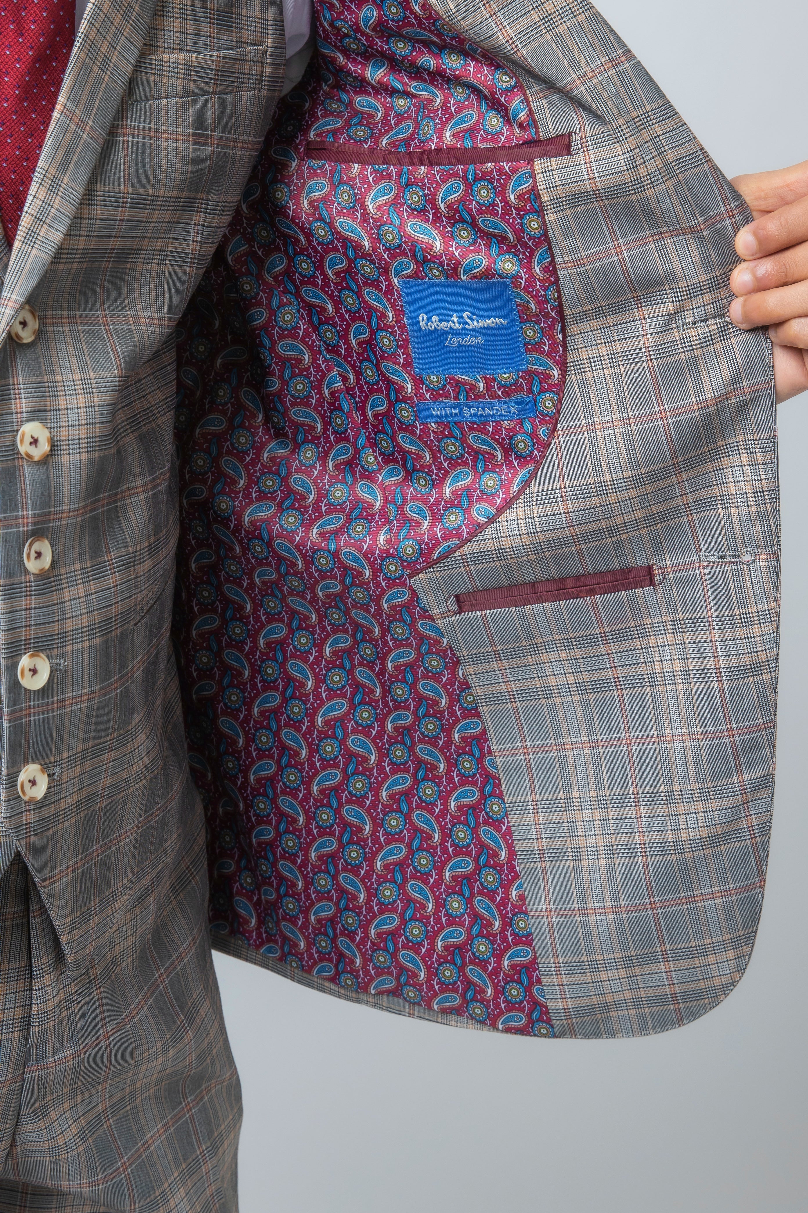 Men's Julian Light Grey Retro Check Slim Cut Formal Suit