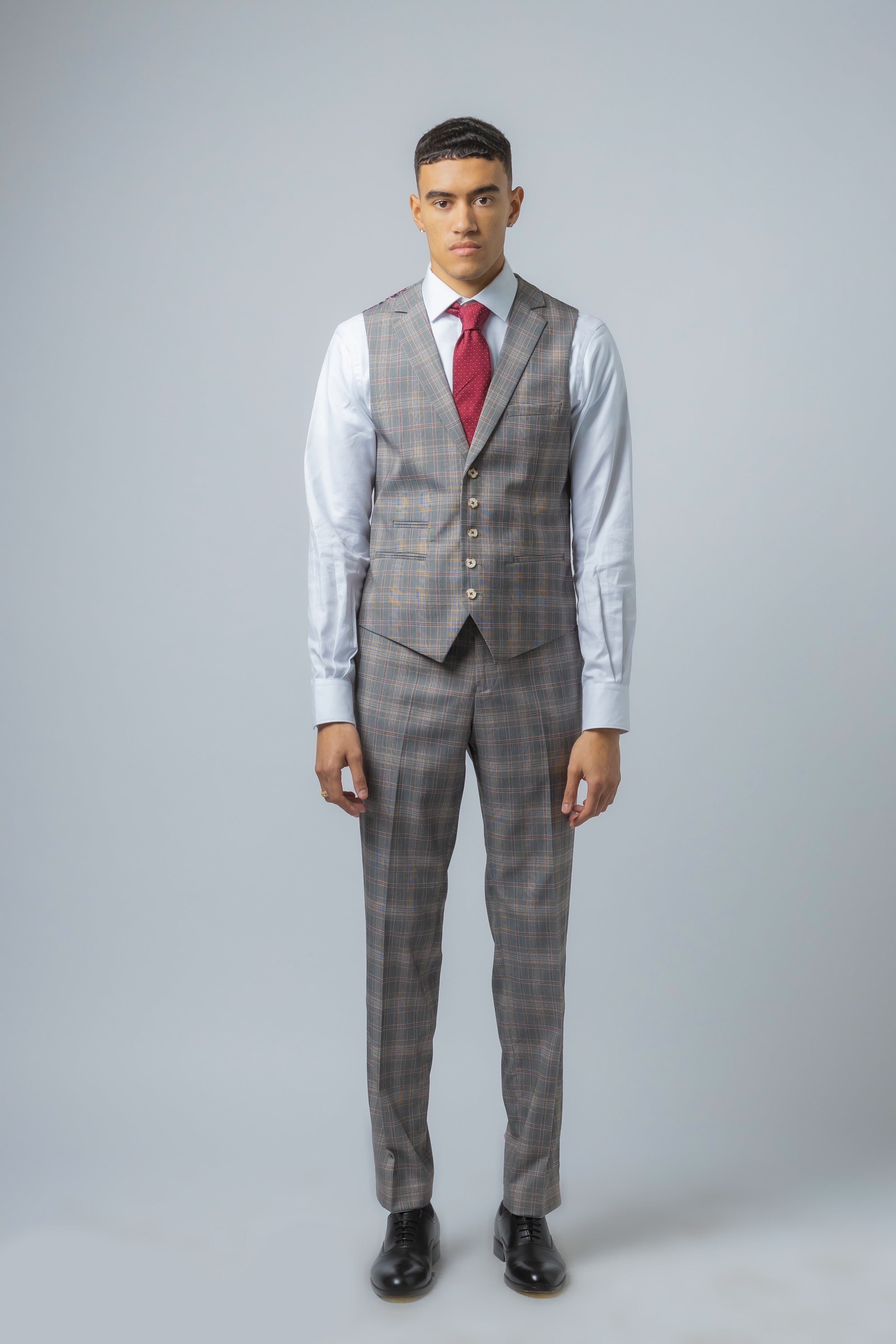 Men's Julian Light Grey Retro Check Slim Cut Formal Suit