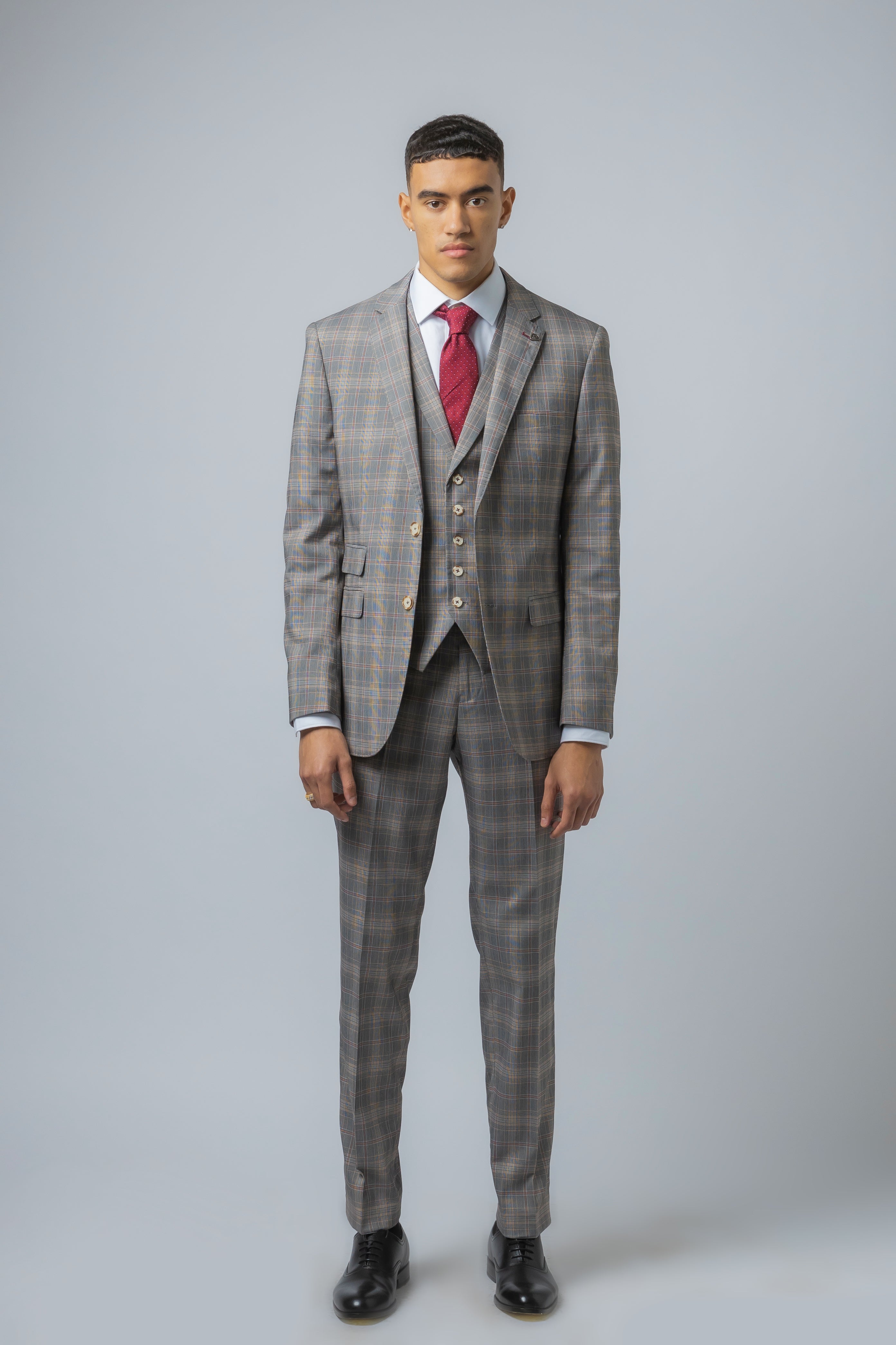 Men's Julian Light Grey Retro Check Slim Cut Formal Suit