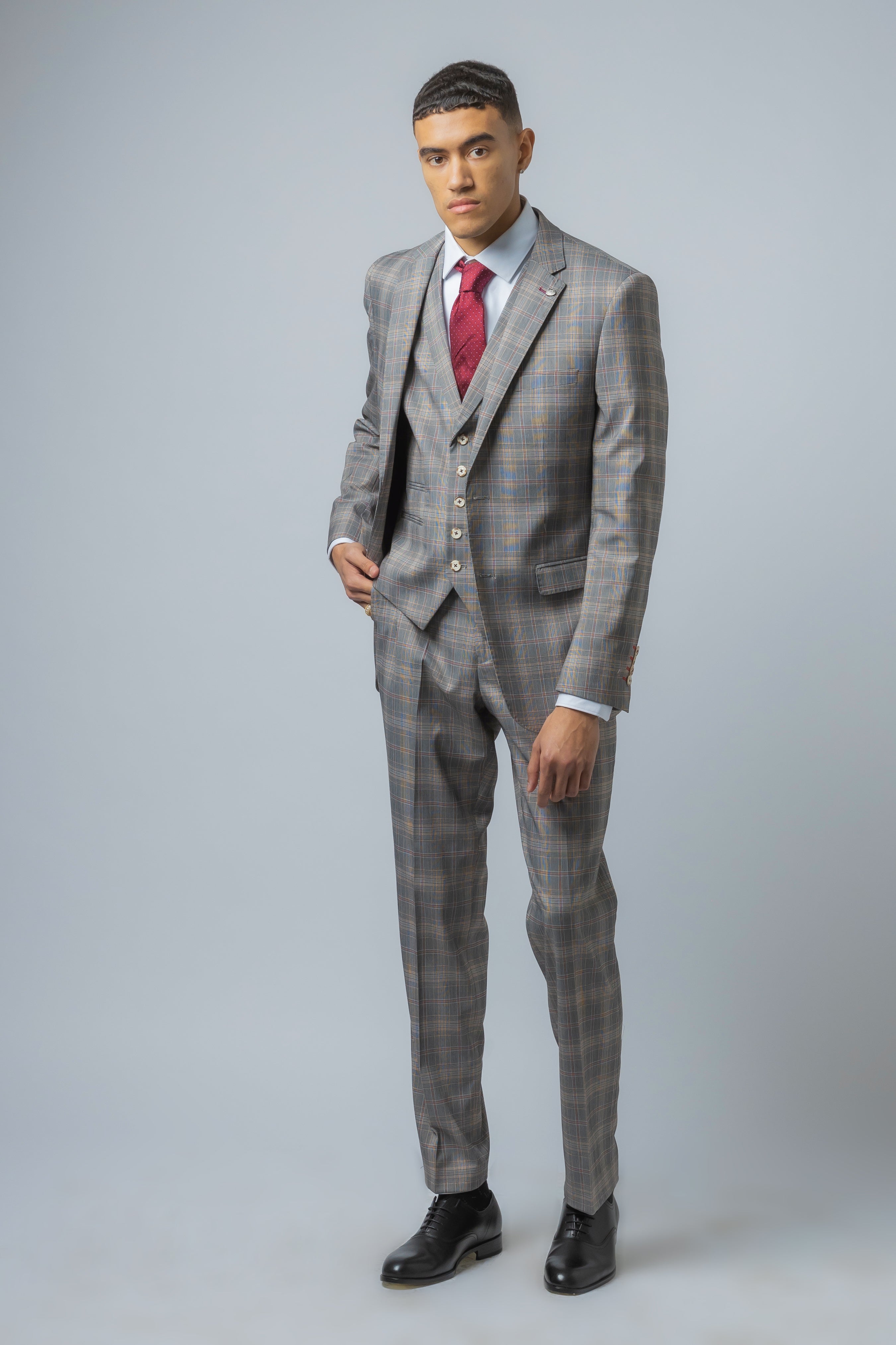 Men's Julian Light Grey Retro Check Slim Cut Formal Suit