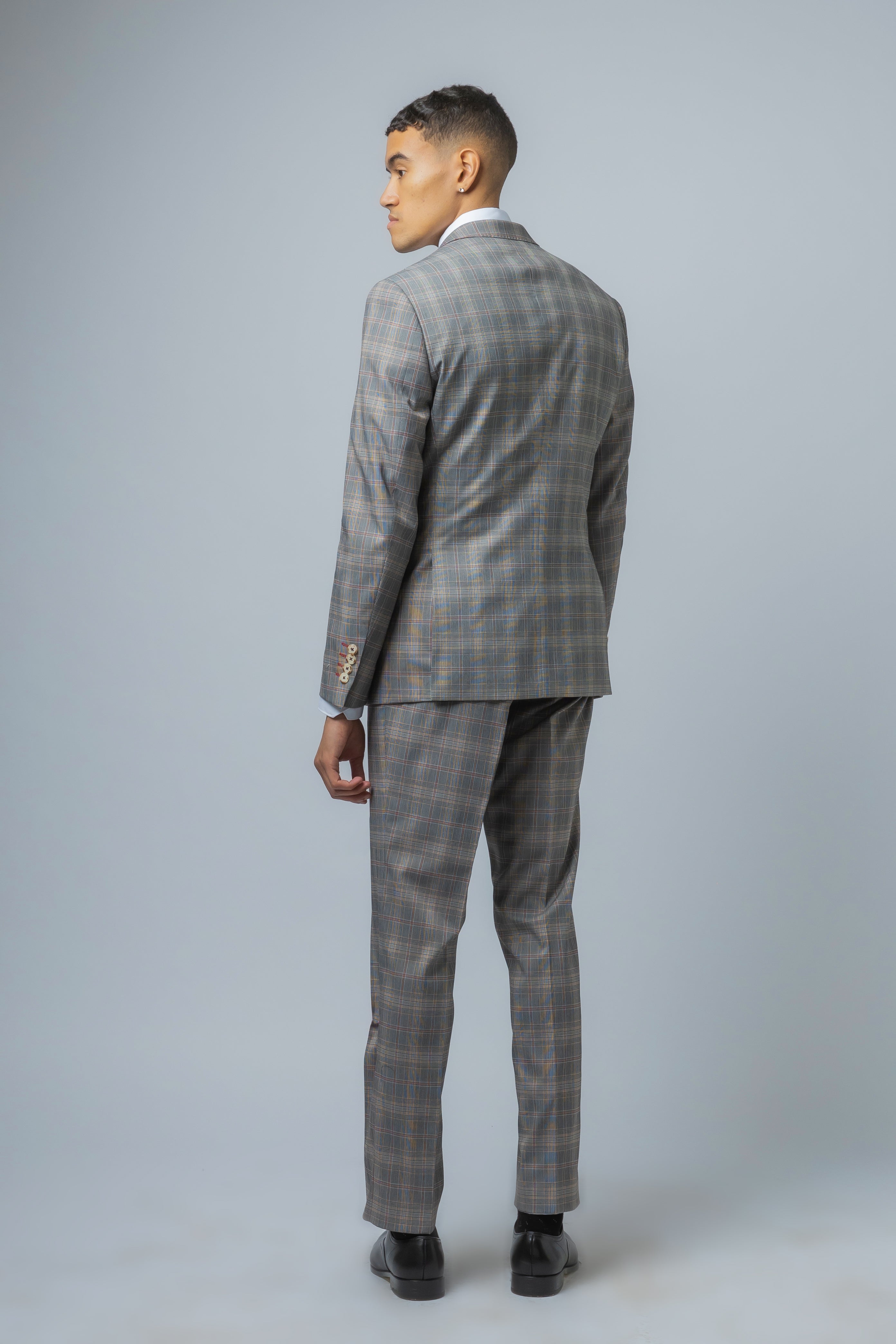 Men's Julian Light Grey Retro Check Slim Cut Formal Suit