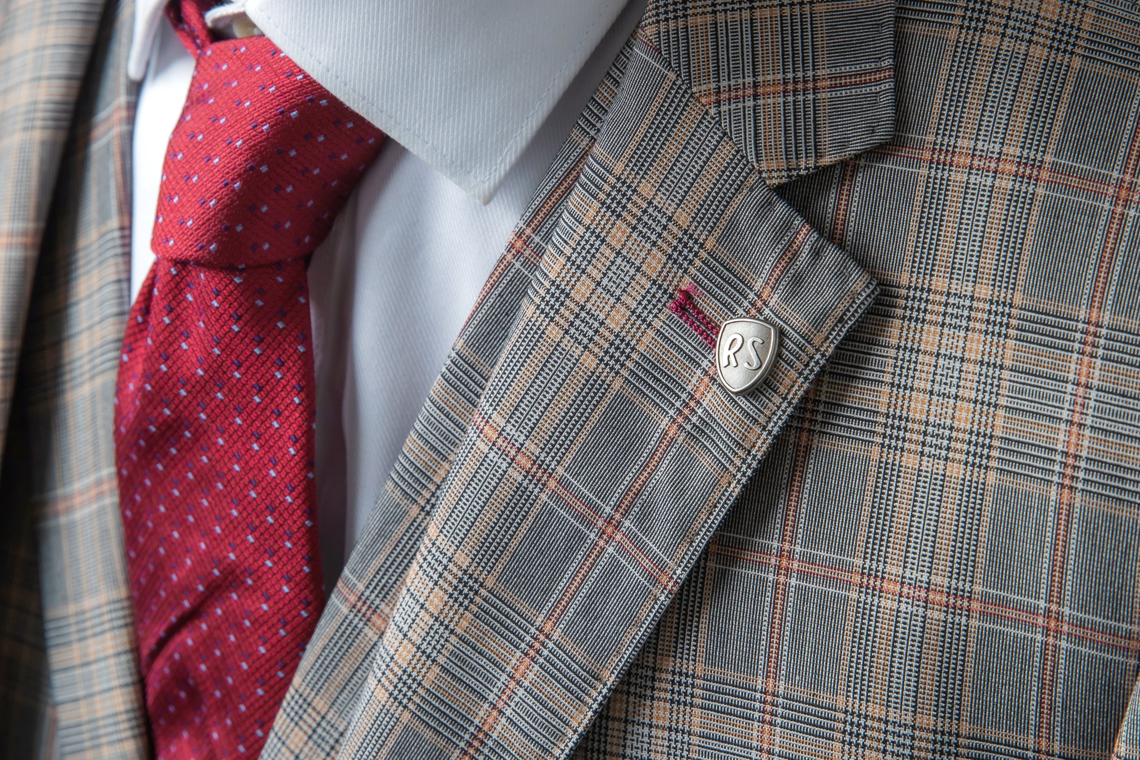 Men's Julian Light Grey Retro Check Slim Cut Formal Suit