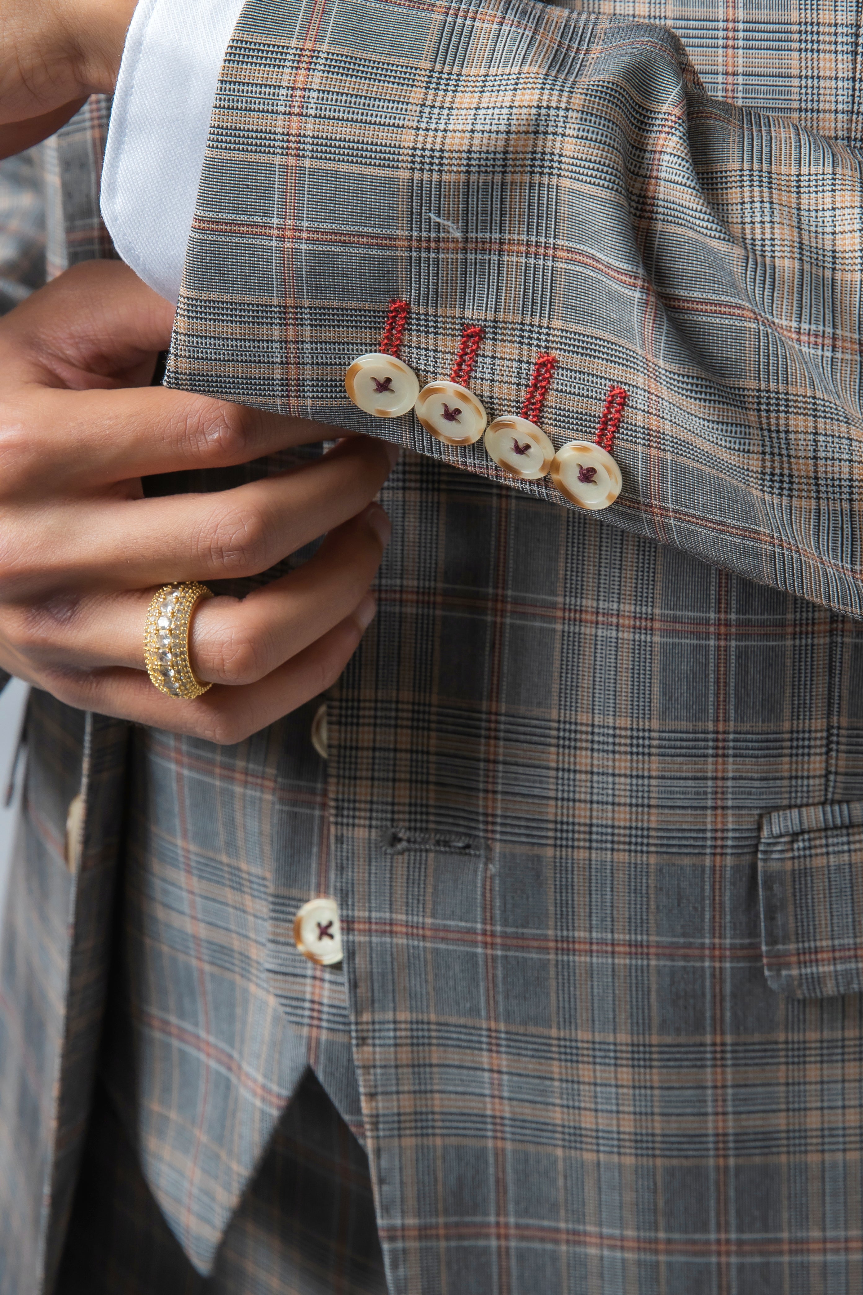 Men's Julian Light Grey Retro Check Slim Cut Formal Suit