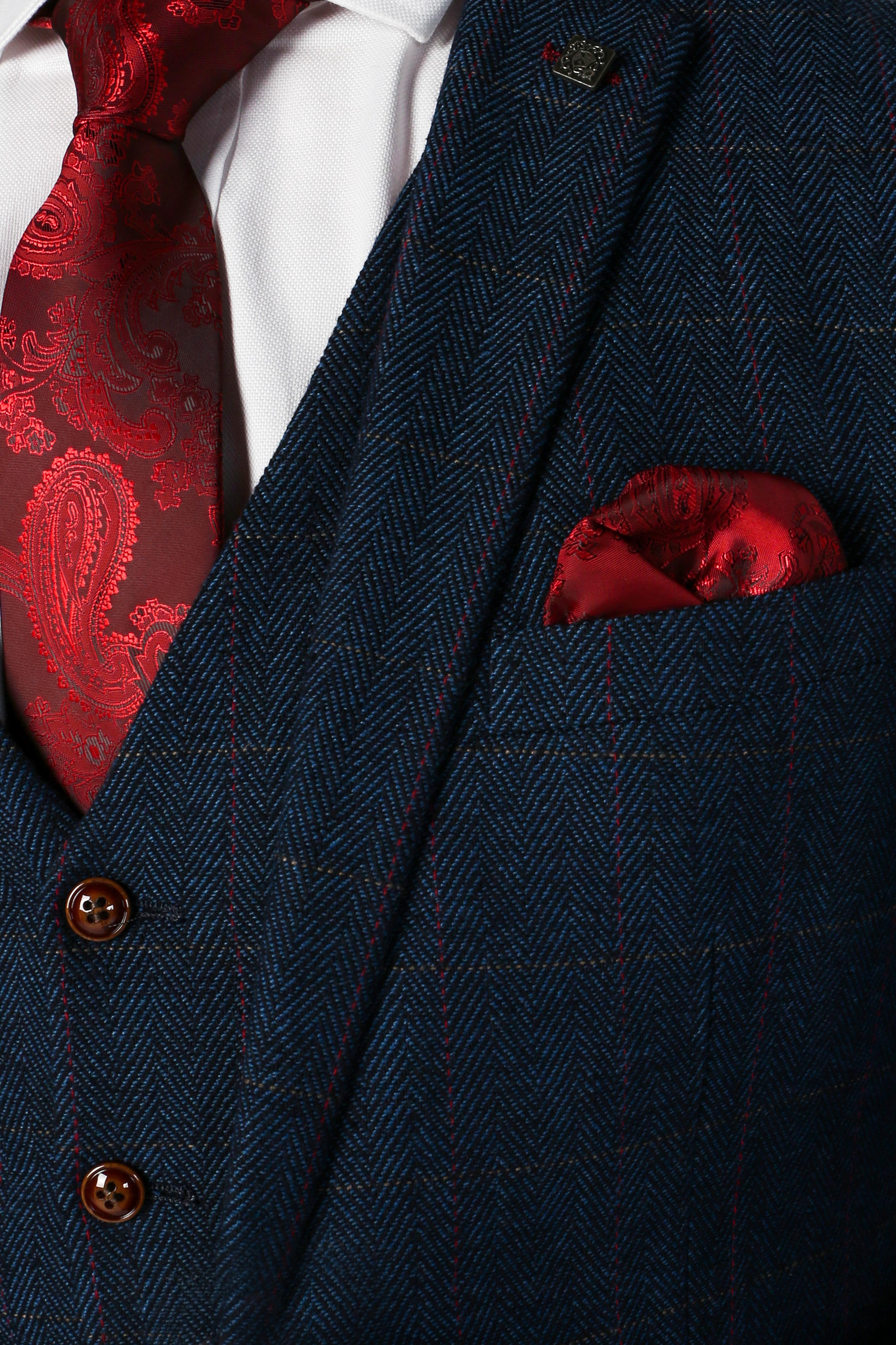 Men's Tweed Herringbone Tailored Fit Suit Jacket - SCOTT - Navy Blue