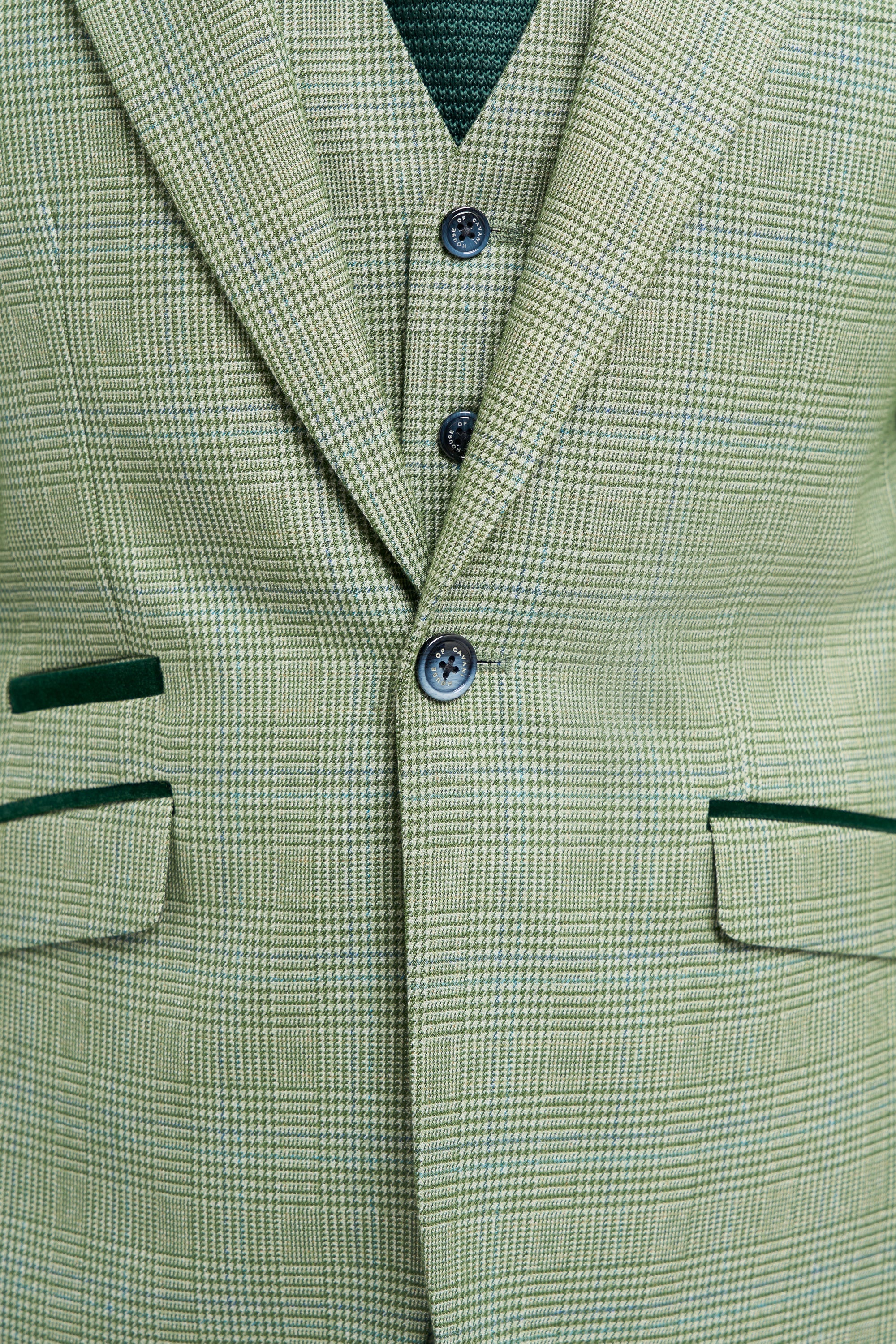 Men's Tweed Houndstooth Check Slim Fit Suit Jacket - CARIDI SAGE GREEN