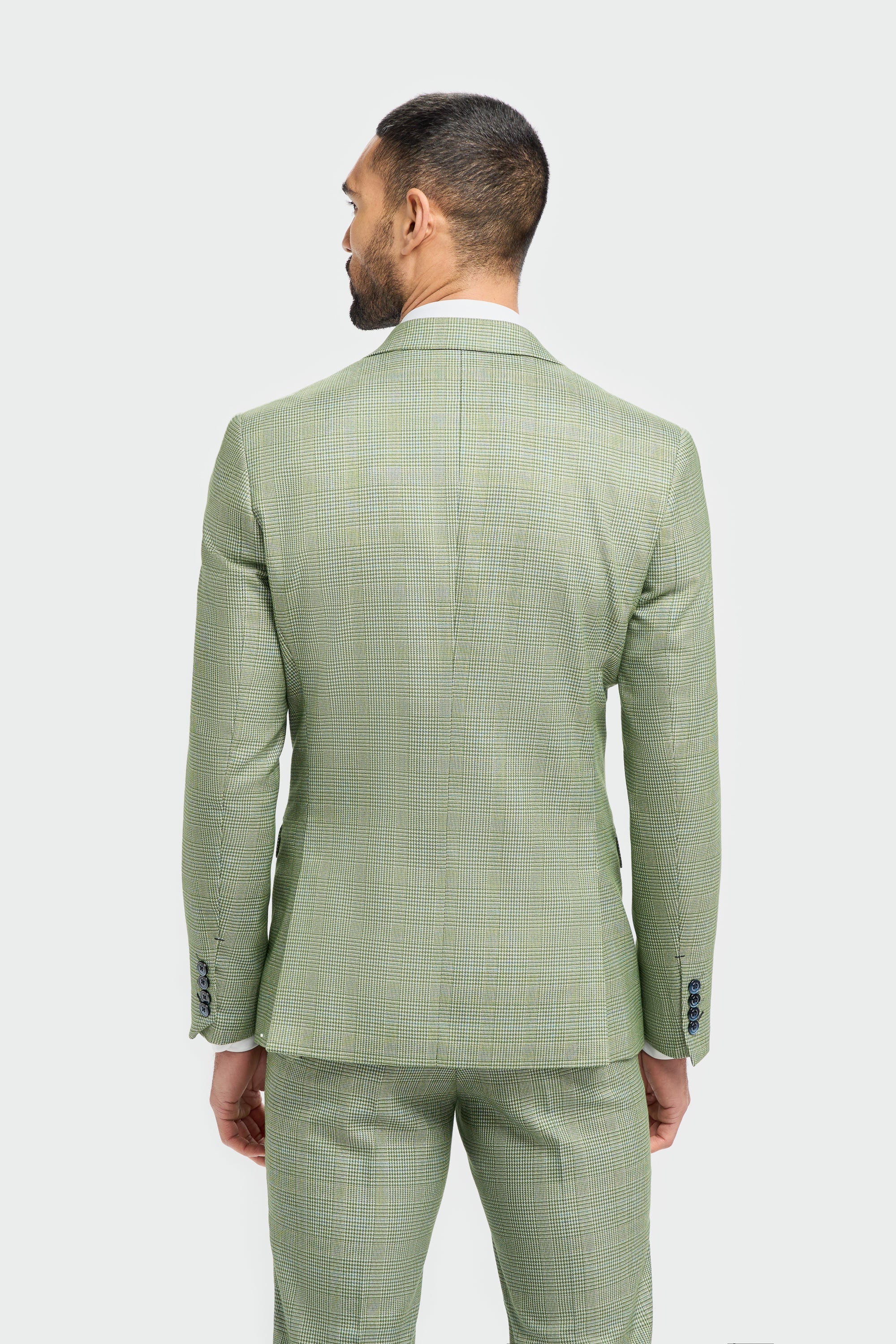 Men's Tweed Houndstooth Check Slim Fit Suit Jacket - CARIDI SAGE GREEN