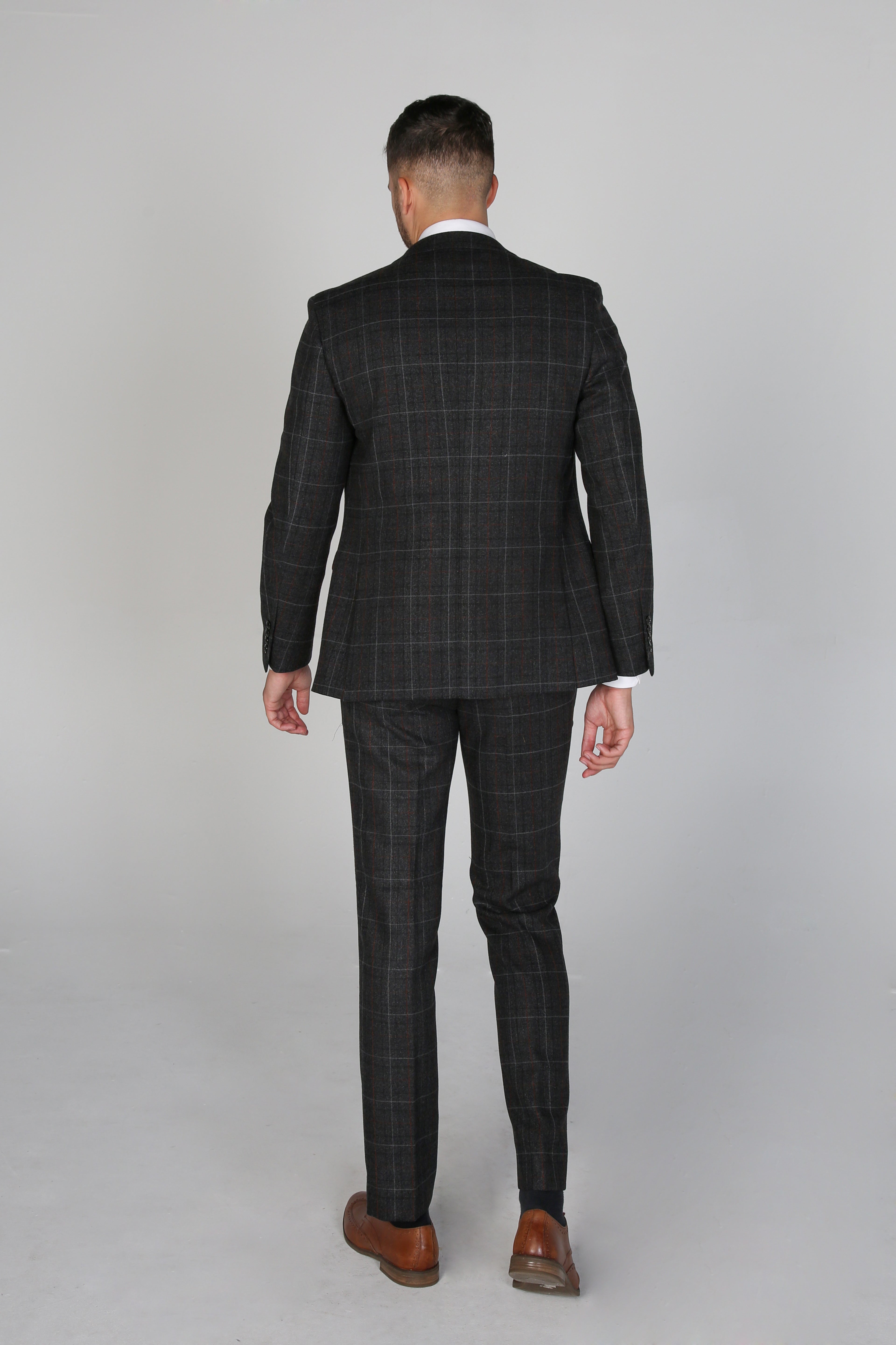 Men's Harvey Charcoal Grey Windowpane Tailored Business Suit