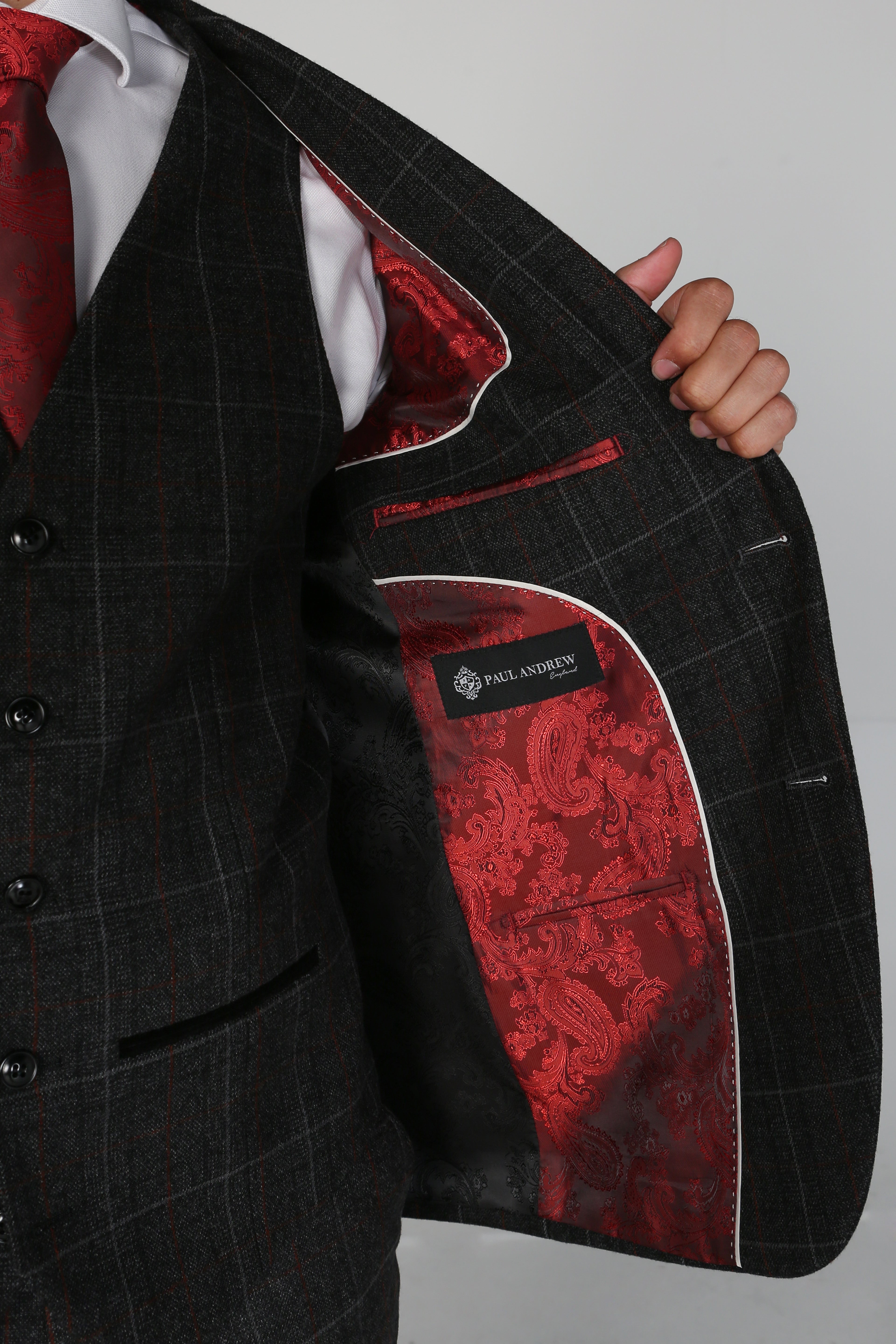 Men's Harvey Charcoal Grey Windowpane Tailored Business Suit