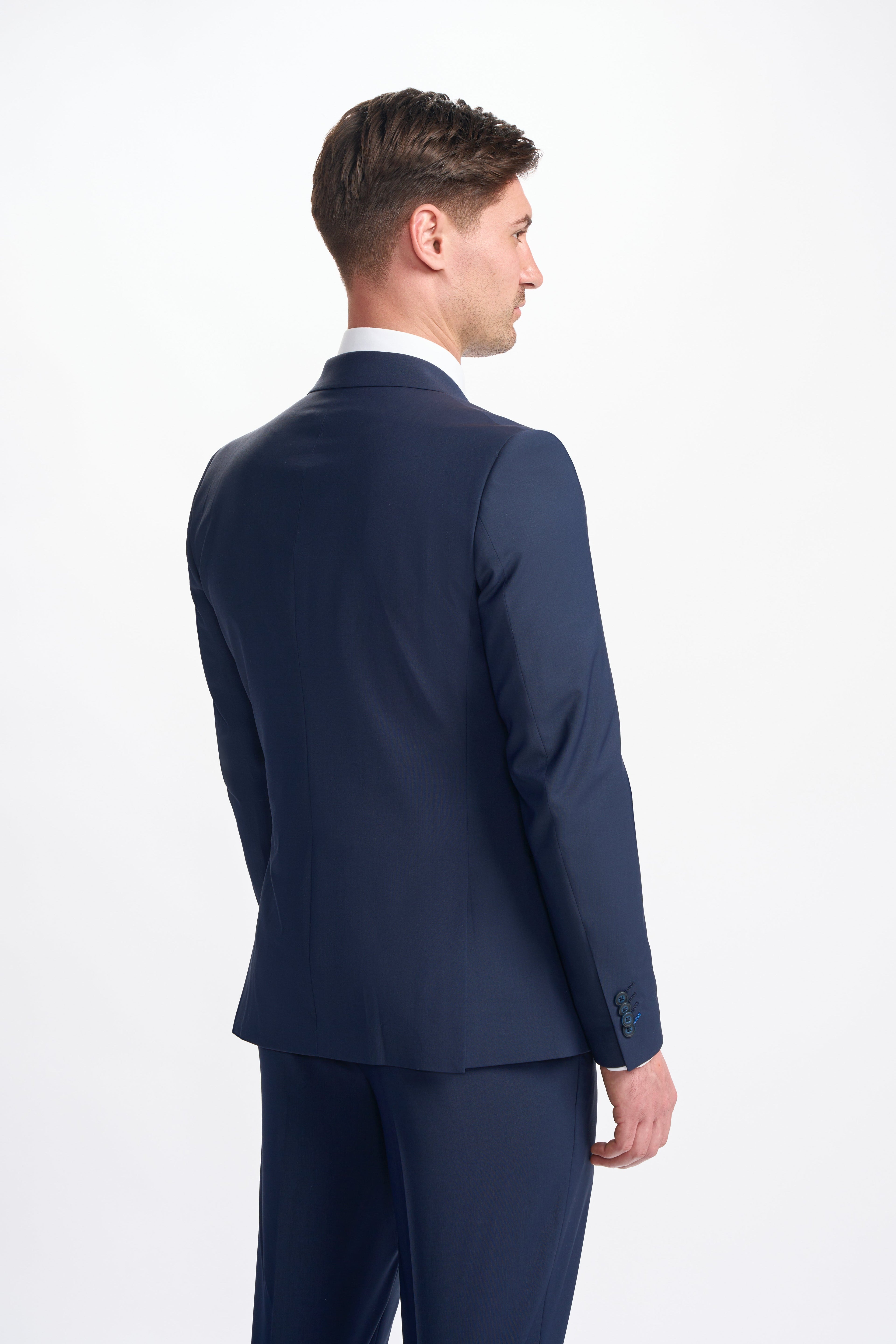 BOND D/B Navy Blue Men's Wool Blend Double-Breasted Suit