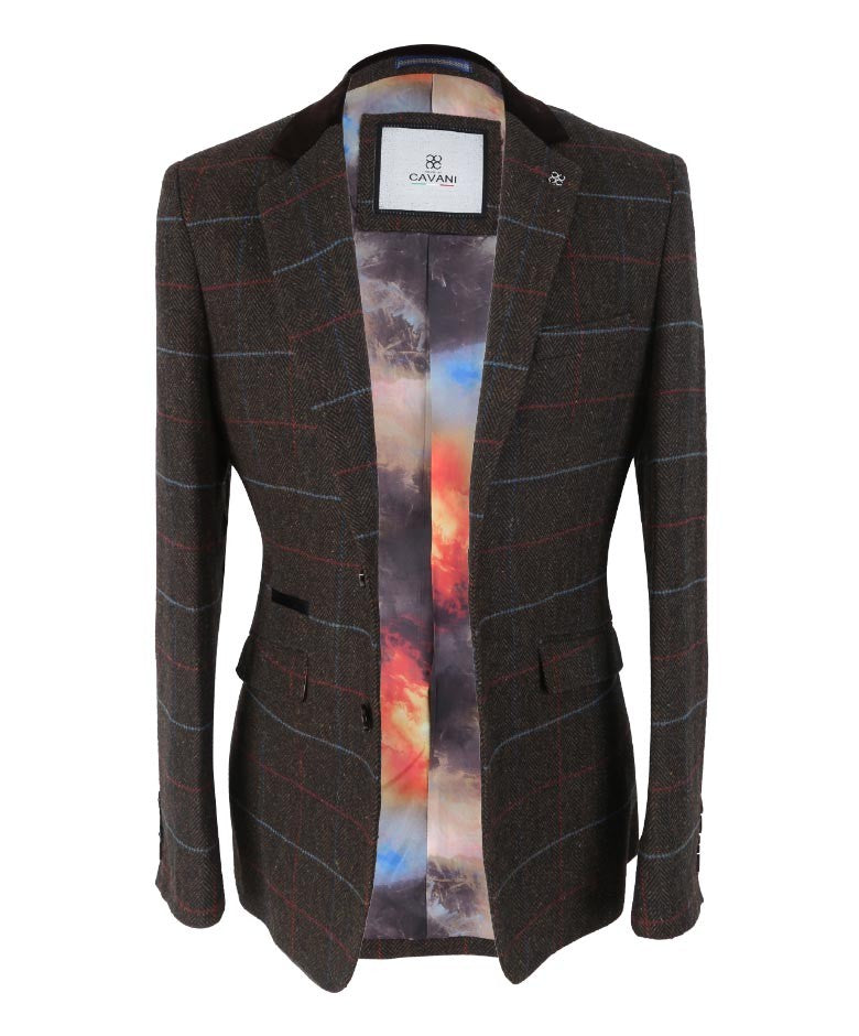Men's Tommy Chocolate Brown Retro Check Slim Fit Suit