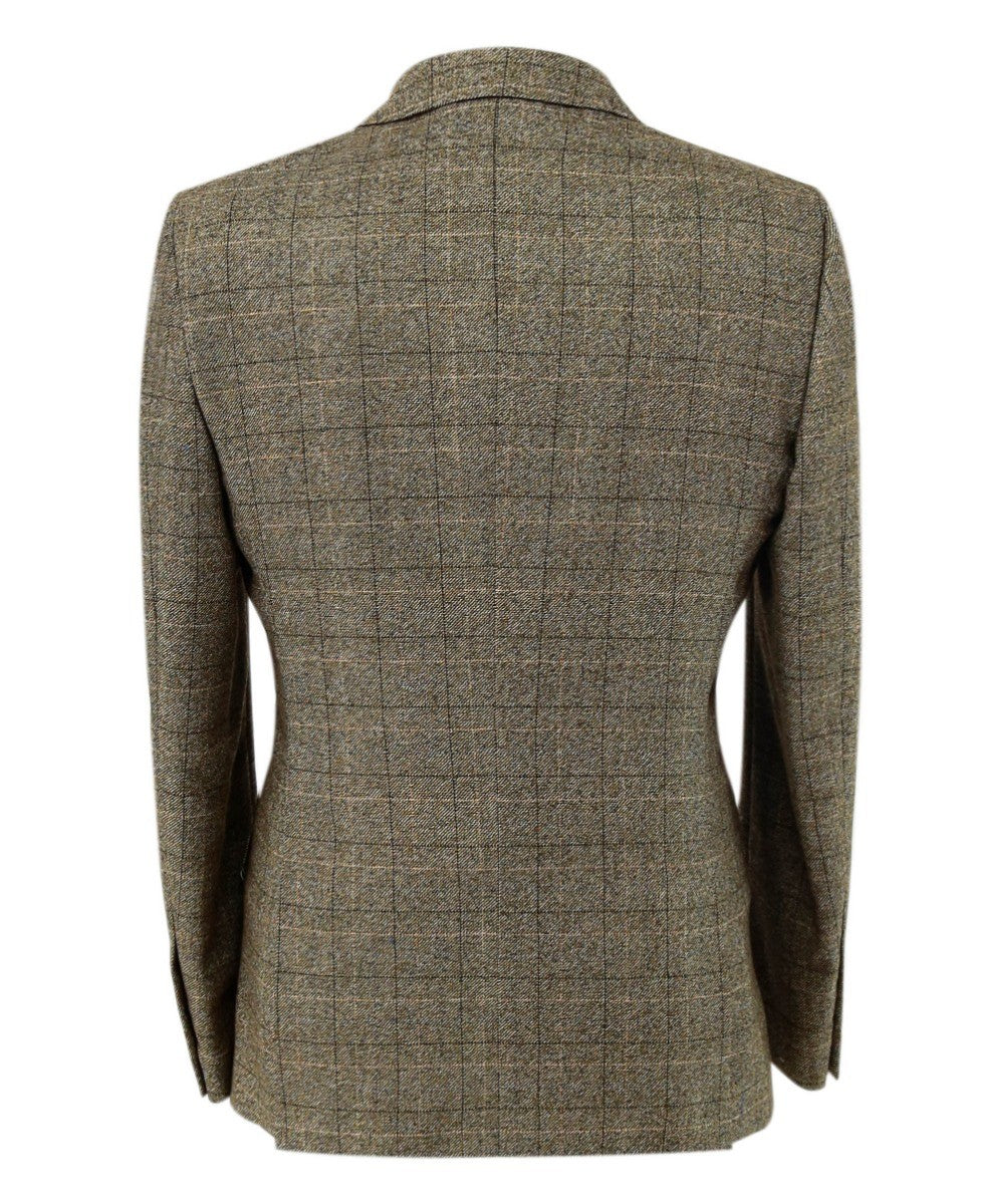 LIAM Men’s Tailored Fit Tweed Windowpane Check Beige Suit