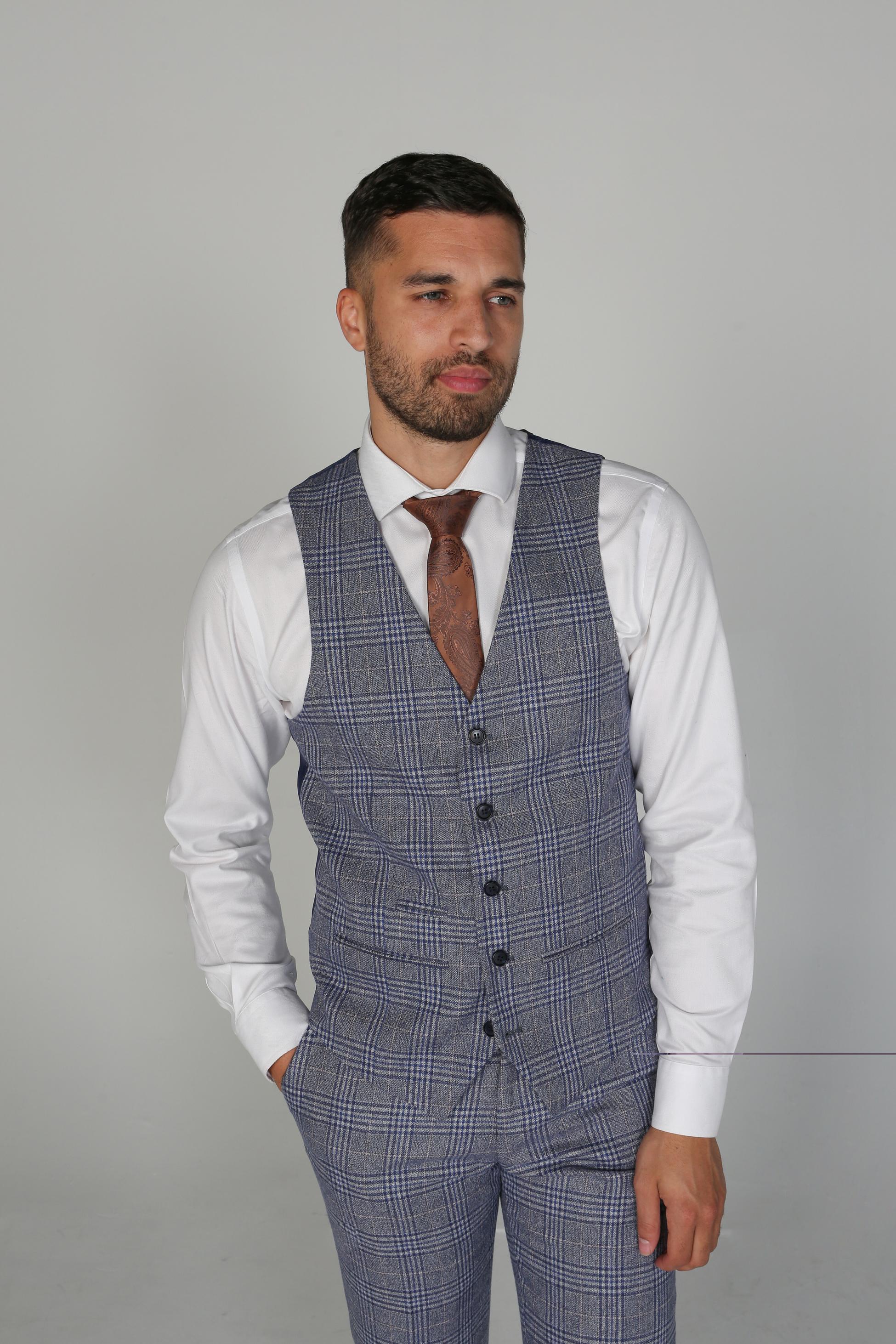 Men's Victor Sapphire Blue Retro Check Tailored Fit Suit