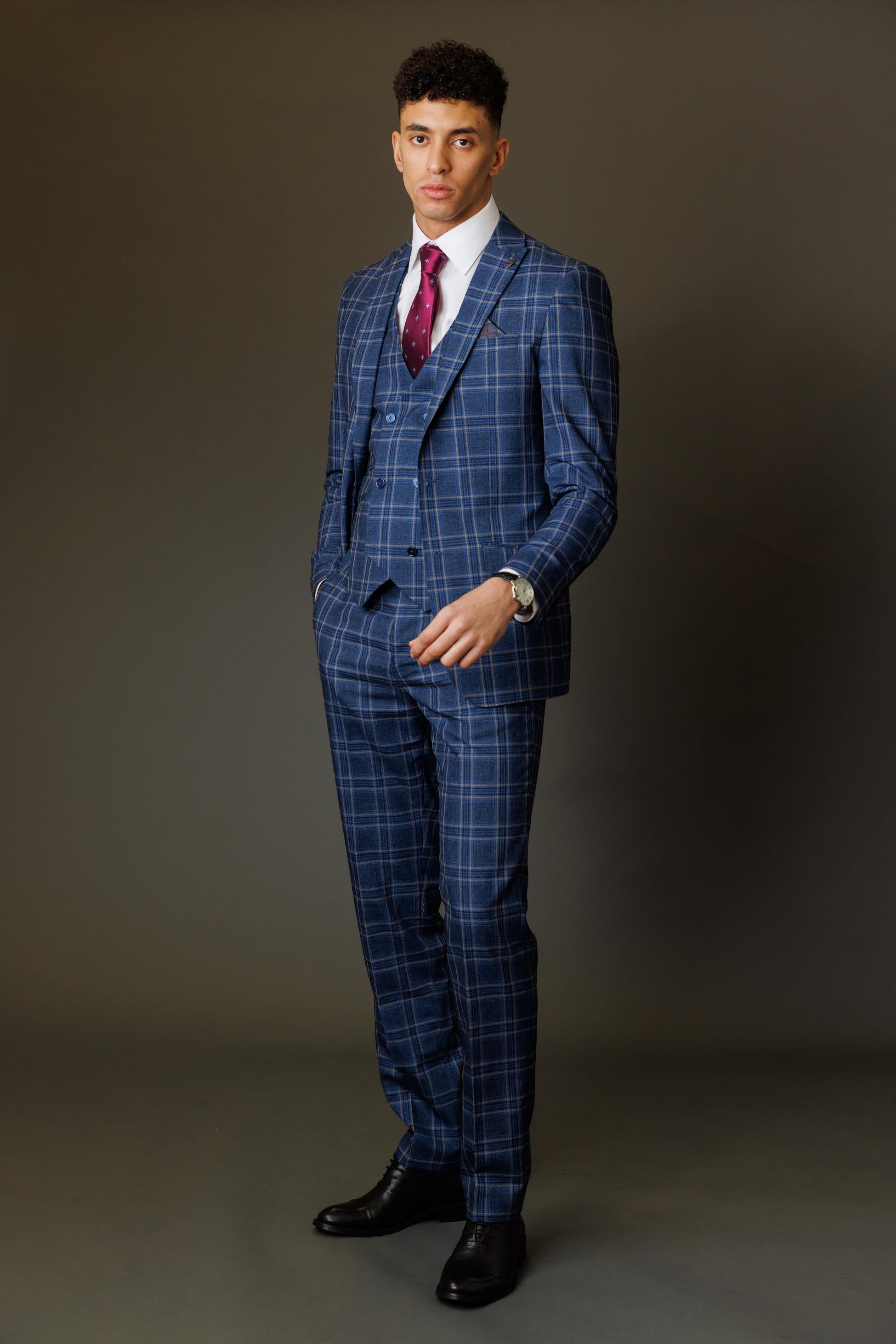 Men's Blake Midnight Navy Windowpane Check Slim Fit Suit