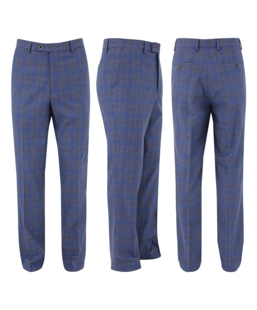 Men's Connor Sky Blue Windowpane Check Slim Fit Suit