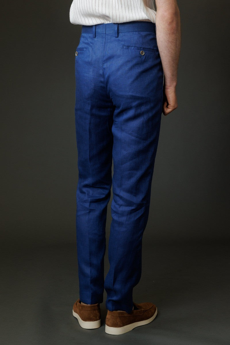 Navy Blue Men's Slim Fit Linen 2-Piece Suit Set